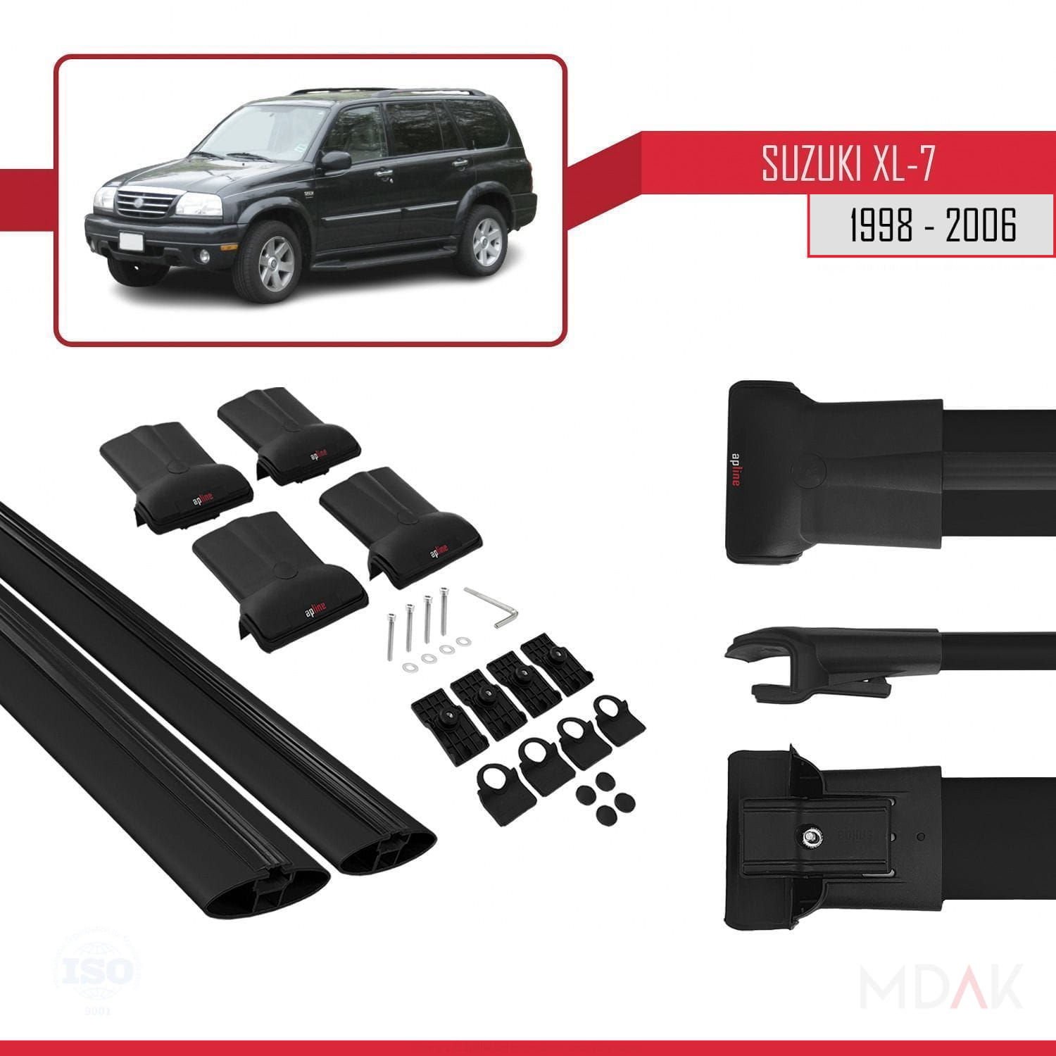 Suzuki XL-7 1998-2006 Arası ile Uyumlu FLY Model Ara Atkı Tavan Barı Siyah 2 Adet - Görsel 5