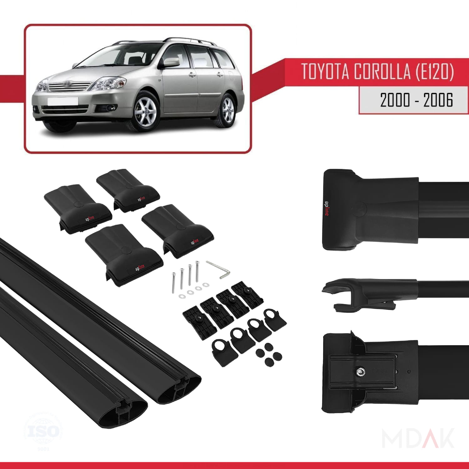 Toyota Corolla 9 (E120) SW 2000-2006 Arası ile Uyumlu FLY Model Ara Atkı Tavan Barı Siyah 2 Adet - Görsel 5