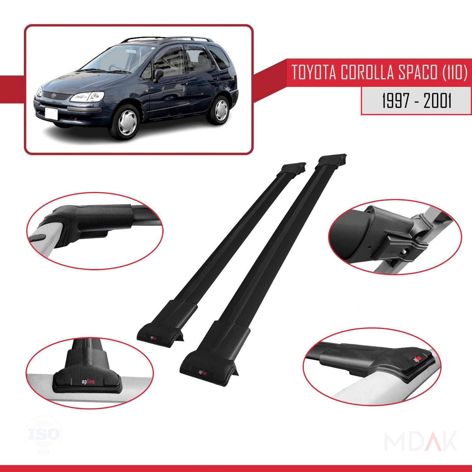Toyota Corolla Spacio (E110) 1997-2001 Arası ile Uyumlu FLY Model Ara Atkı Tavan Barı Siyah 2 Adet - Görsel 4