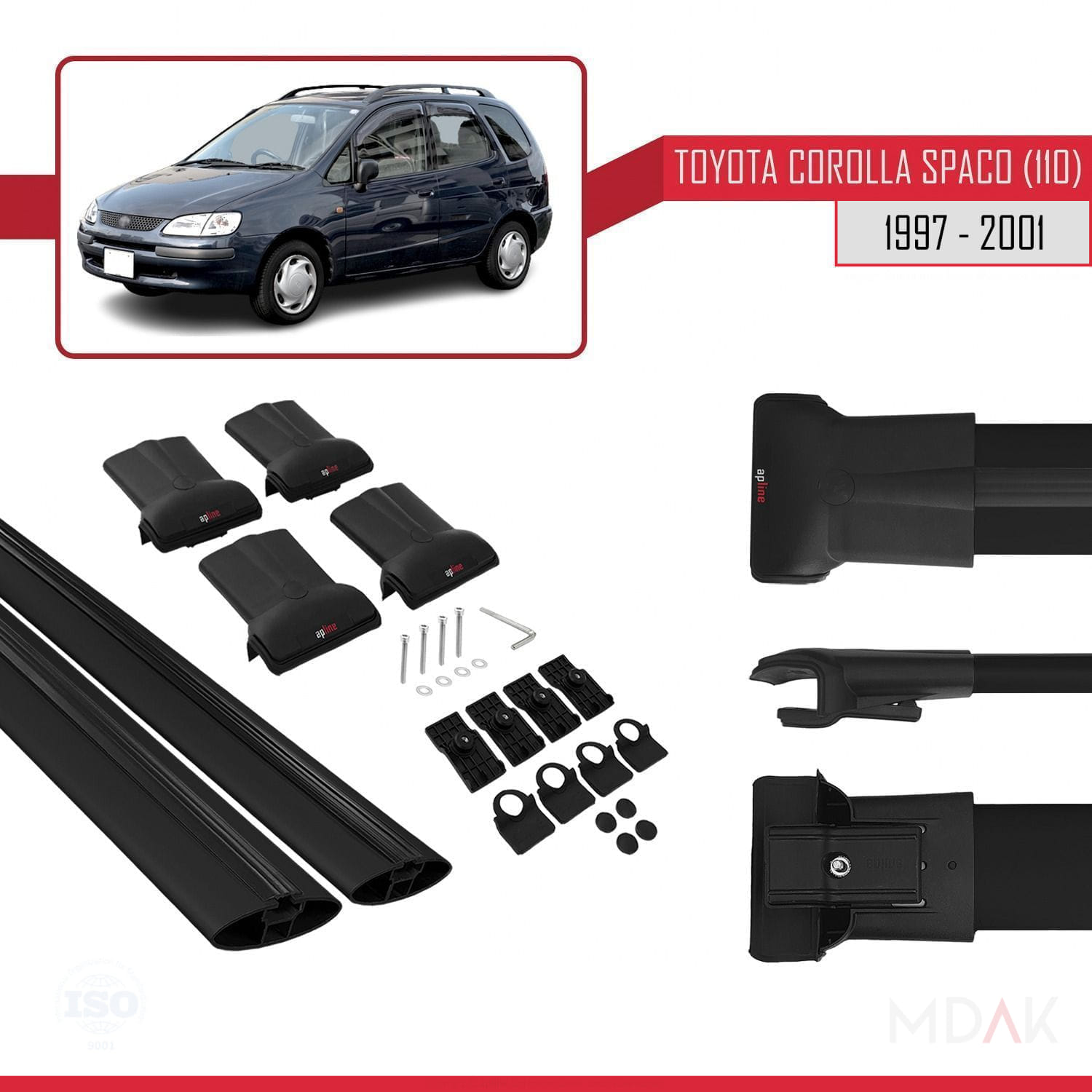 Toyota Corolla Spacio (E110) 1997-2001 Arası ile Uyumlu FLY Model Ara Atkı Tavan Barı Siyah 2 Adet - Görsel 5