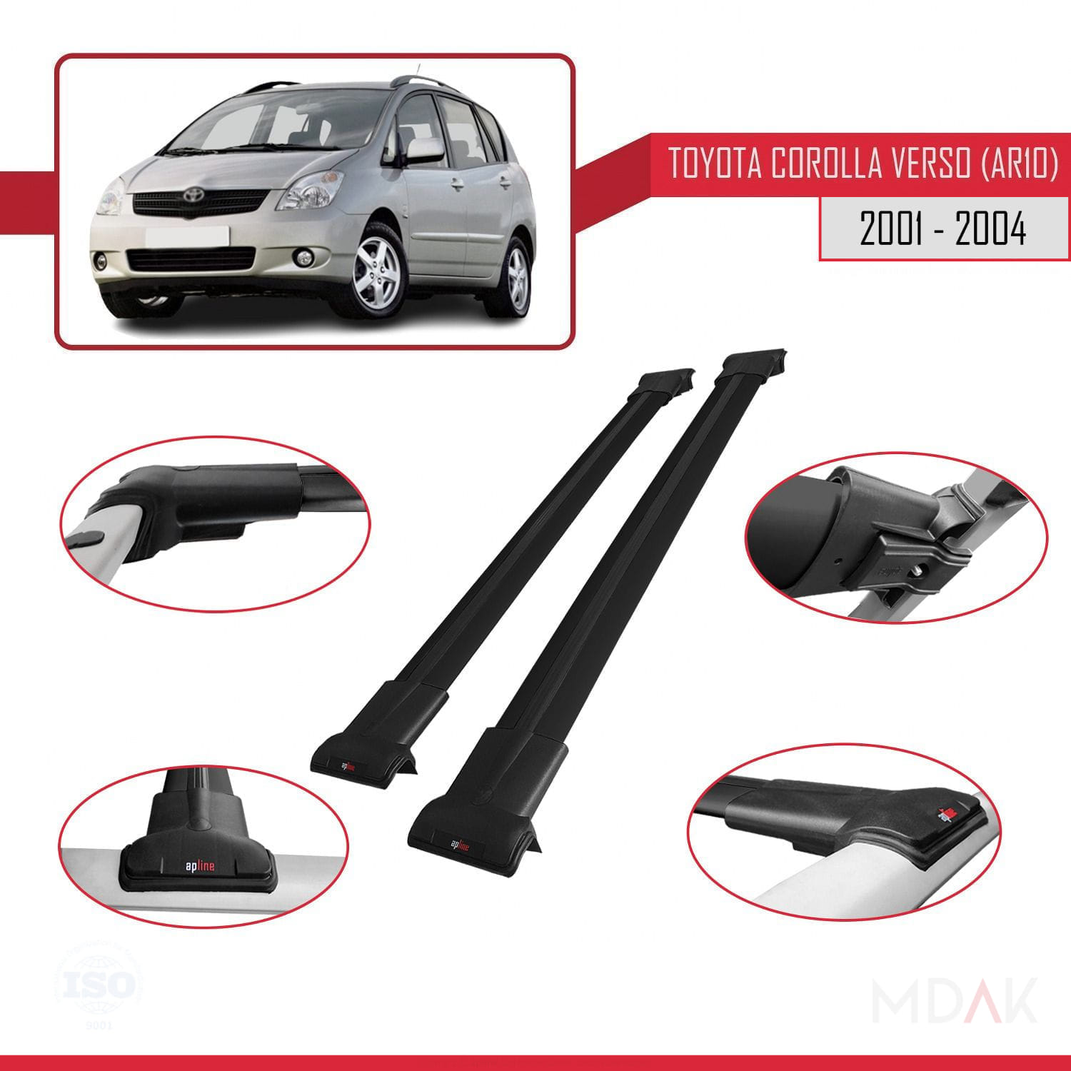 Toyota Corolla Verso (E120) 2001-2004 Arası ile Uyumlu FLY Model Ara Atkı Tavan Barı Siyah 2 Adet - Görsel 4