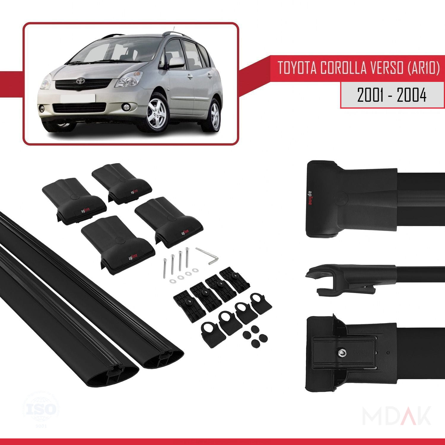 Toyota Corolla Verso (E120) 2001-2004 Arası ile Uyumlu FLY Model Ara Atkı Tavan Barı Siyah 2 Adet - Görsel 5