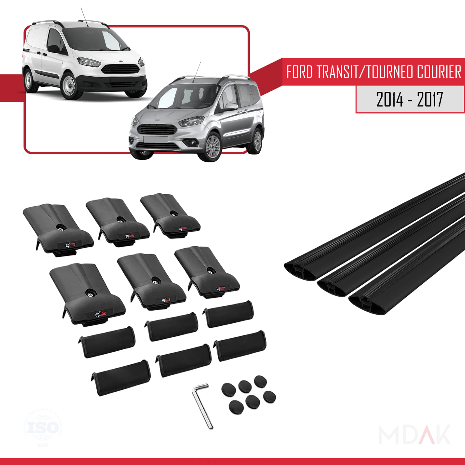 Ford Transit/Tourneo Courier Pre-Facelift 2014-2017 Arası ile Uyumlu FLY Model Ara Atkı Tavan Barı Siyah 3 Adet - Görsel 5