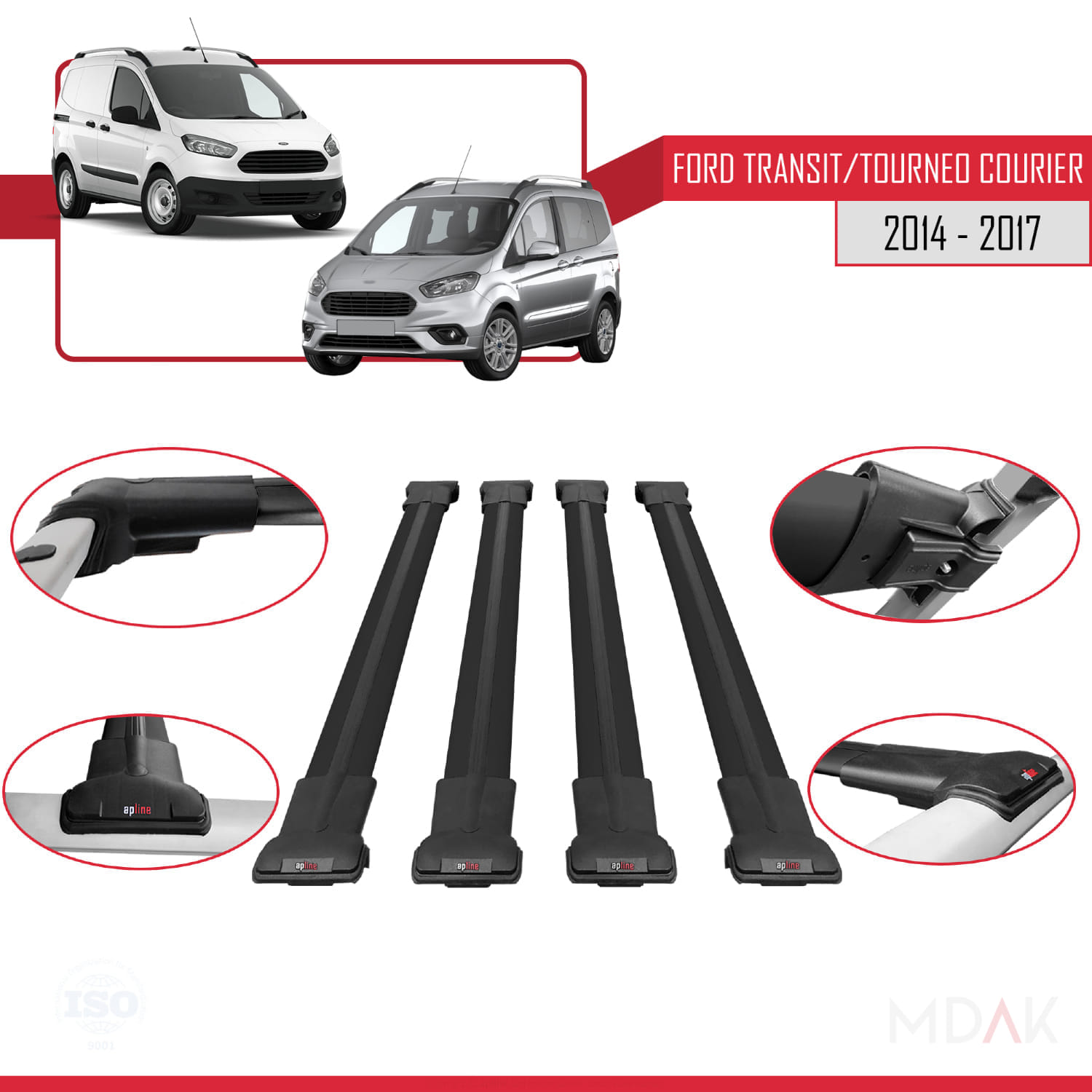 Ford Transit/Tourneo Courier Pre-Facelift 2014-2017 Arası ile Uyumlu FLY Model Ara Atkı Tavan Barı Siyah 4 Adet - Görsel 4