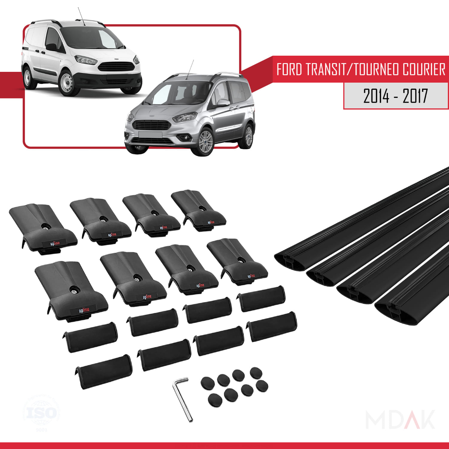 Ford Transit/Tourneo Courier Pre-Facelift 2014-2017 Arası ile Uyumlu FLY Model Ara Atkı Tavan Barı Siyah 4 Adet - Görsel 5