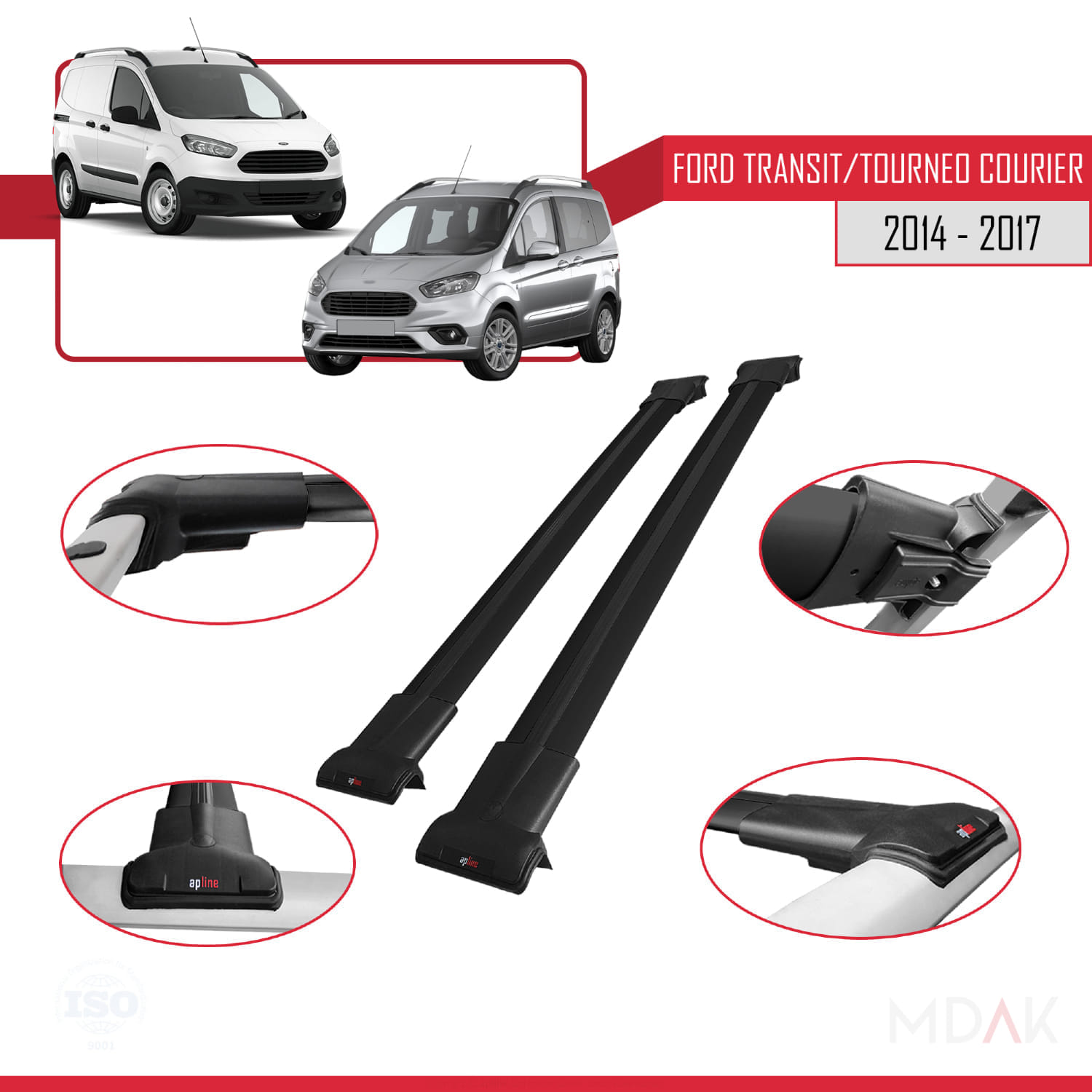 Ford Transit/Tourneo Courier Pre-Facelift 2014-2017 Arası ile Uyumlu FLY Model Ara Atkı Tavan Barı Siyah 2 Adet - Görsel 3