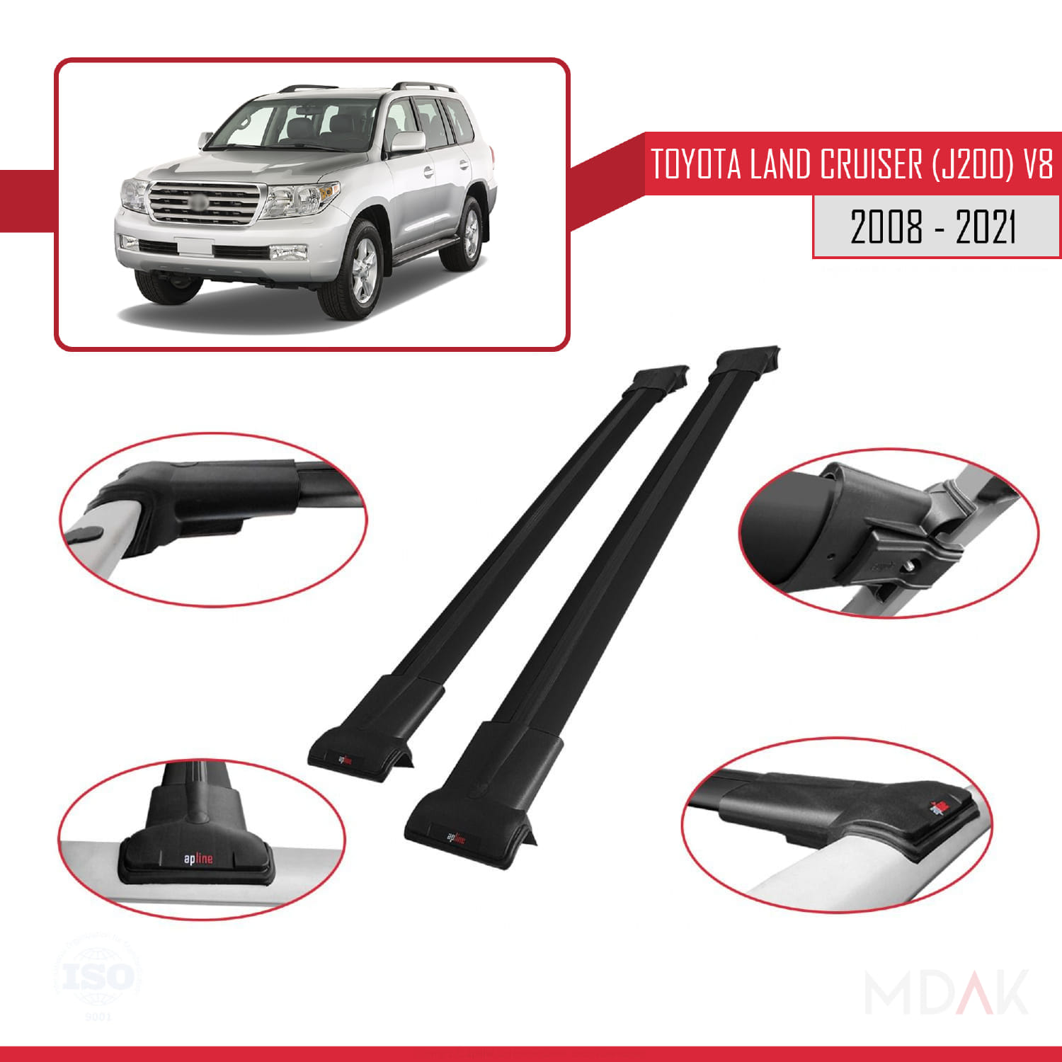 Toyota Land Cruiser V8 (J200) 2008-2021 Arası ile Uyumlu FLY Model Ara Atkı Tavan Barı Siyah 2 Adet - Görsel 4