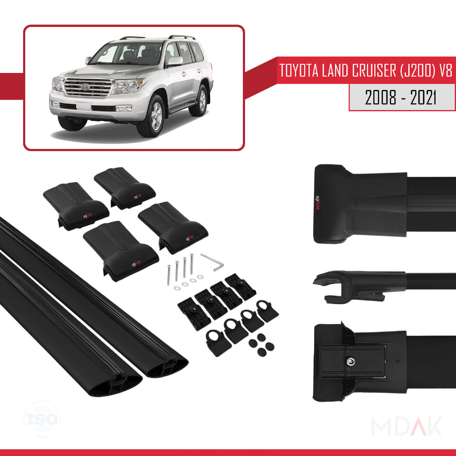 Toyota Land Cruiser V8 (J200) 2008-2021 Arası ile Uyumlu FLY Model Ara Atkı Tavan Barı Siyah 2 Adet - Görsel 5