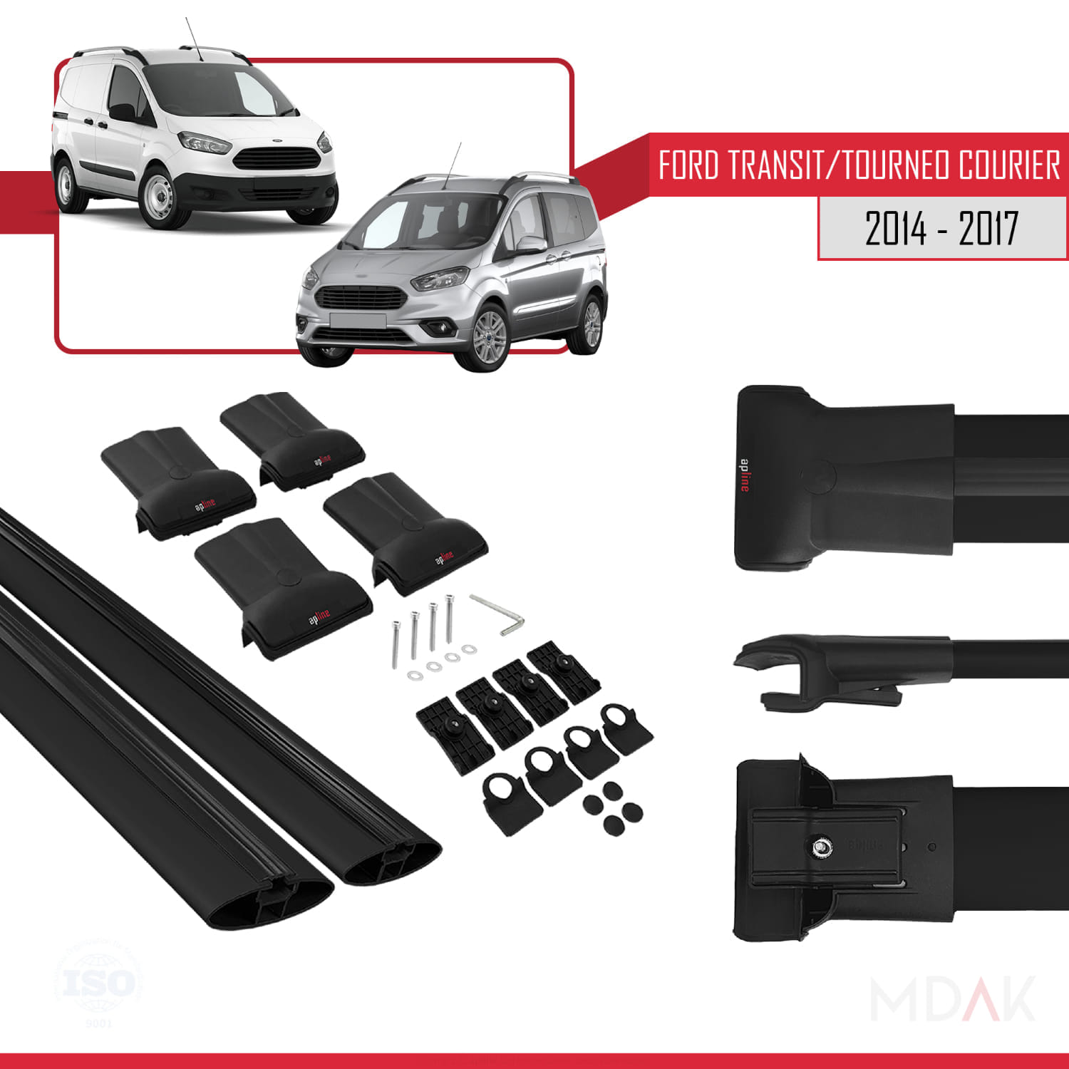 Ford Transit/Tourneo Courier Pre-Facelift 2014-2017 Arası ile Uyumlu FLY Model Ara Atkı Tavan Barı Siyah 2 Adet - Görsel 5