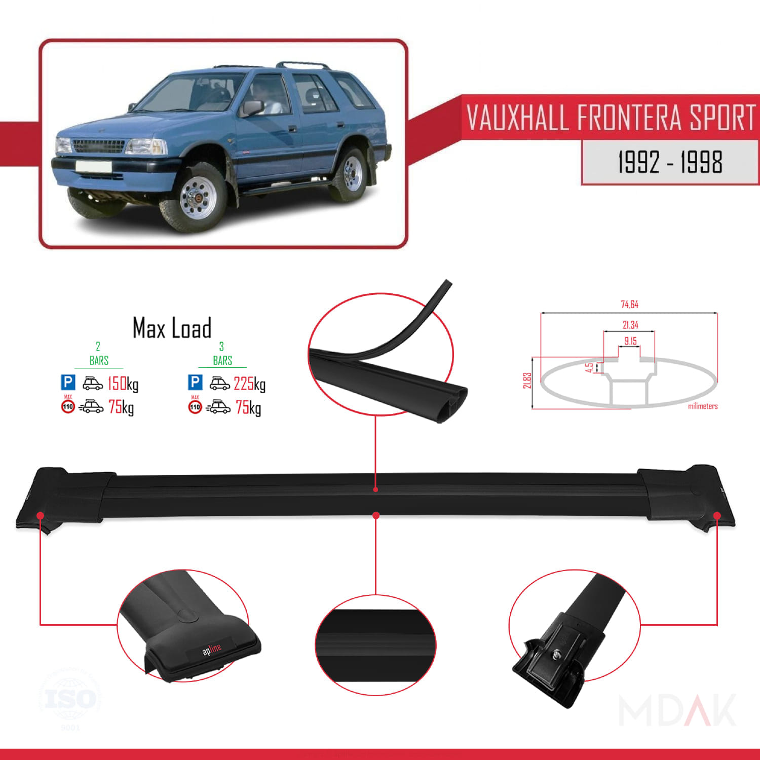 Vauxhall Frontera Sport 1992-1998 Arası ile Uyumlu FLY Model Ara Atkı Tavan Barı Siyah 2 Adet - Görsel 3