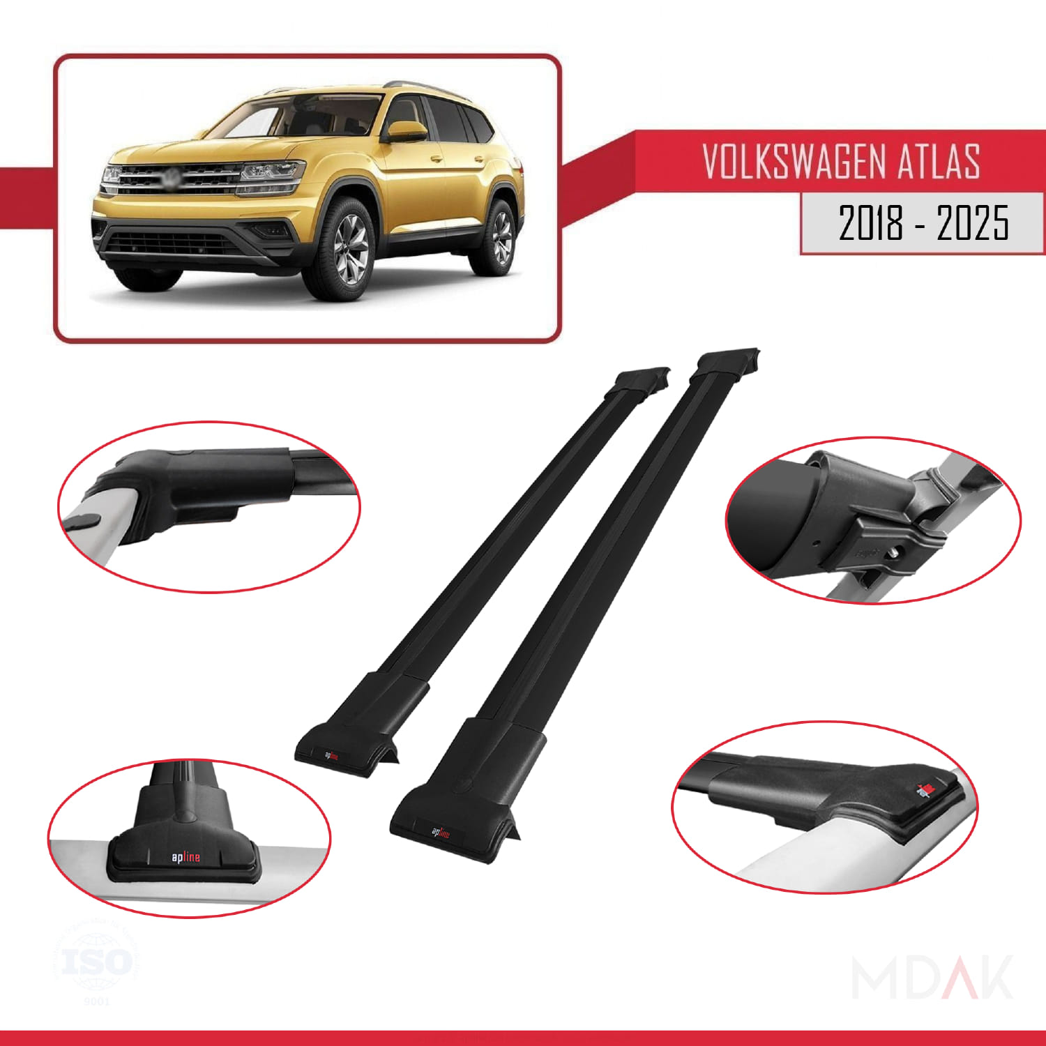 Volkswagen Atlas (CA1) 2018 ve Sonrası ile Uyumlu FLY Model Ara Atkı Tavan Barı Siyah 2 Adet - Görsel 4