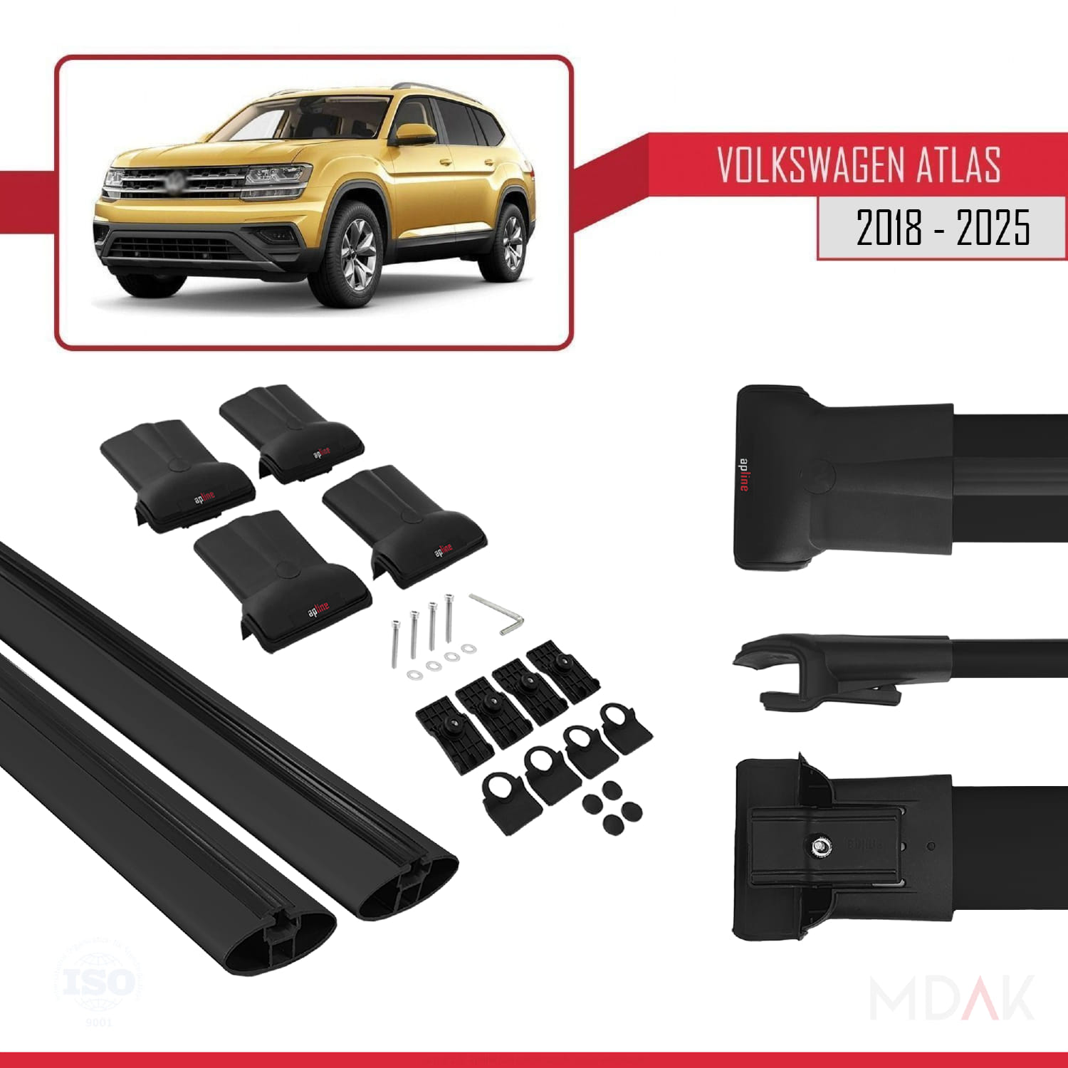 Volkswagen Atlas (CA1) 2018 ve Sonrası ile Uyumlu FLY Model Ara Atkı Tavan Barı Siyah 2 Adet - Görsel 5