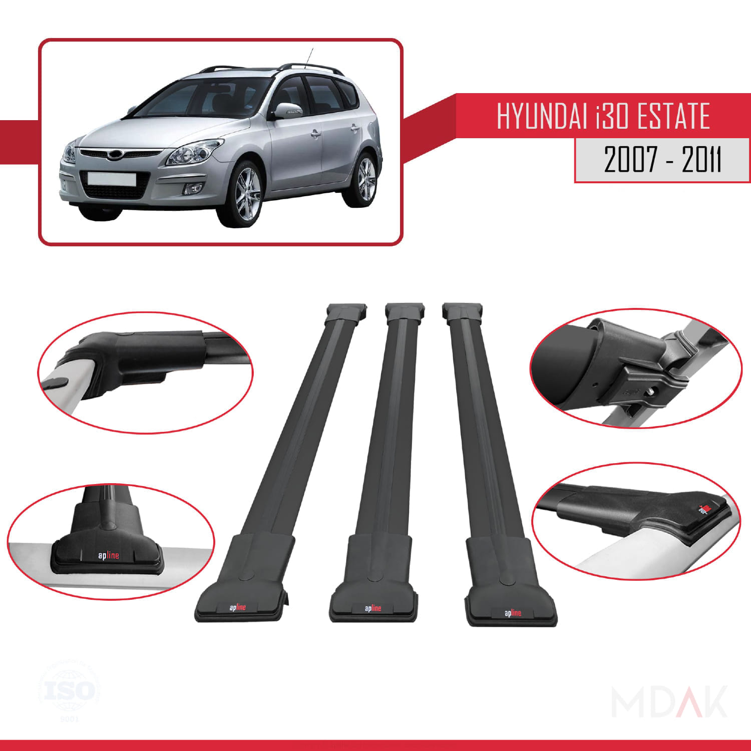 Hyundai i30 (FD) SW 2007-2011 Arası ile Uyumlu FLY Model Ara Atkı Tavan Barı Siyah 3 Adet - Görsel 4