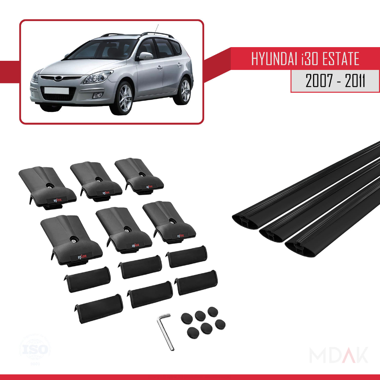 Hyundai i30 (FD) SW 2007-2011 Arası ile Uyumlu FLY Model Ara Atkı Tavan Barı Siyah 3 Adet - Görsel 5