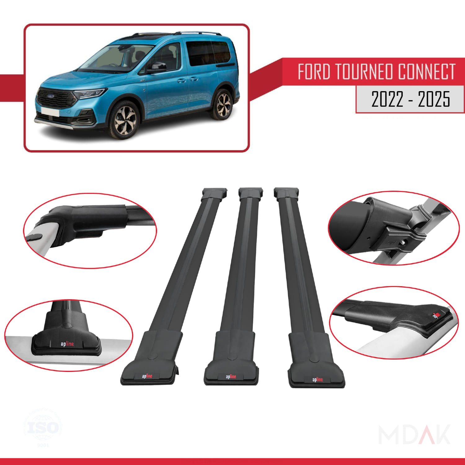 Ford Transit/Tourneo Connect 3 2022 ve Sonrası ile Uyumlu FLY Model Ara Atkı Tavan Barı Siyah 3 Adet - Görsel 4