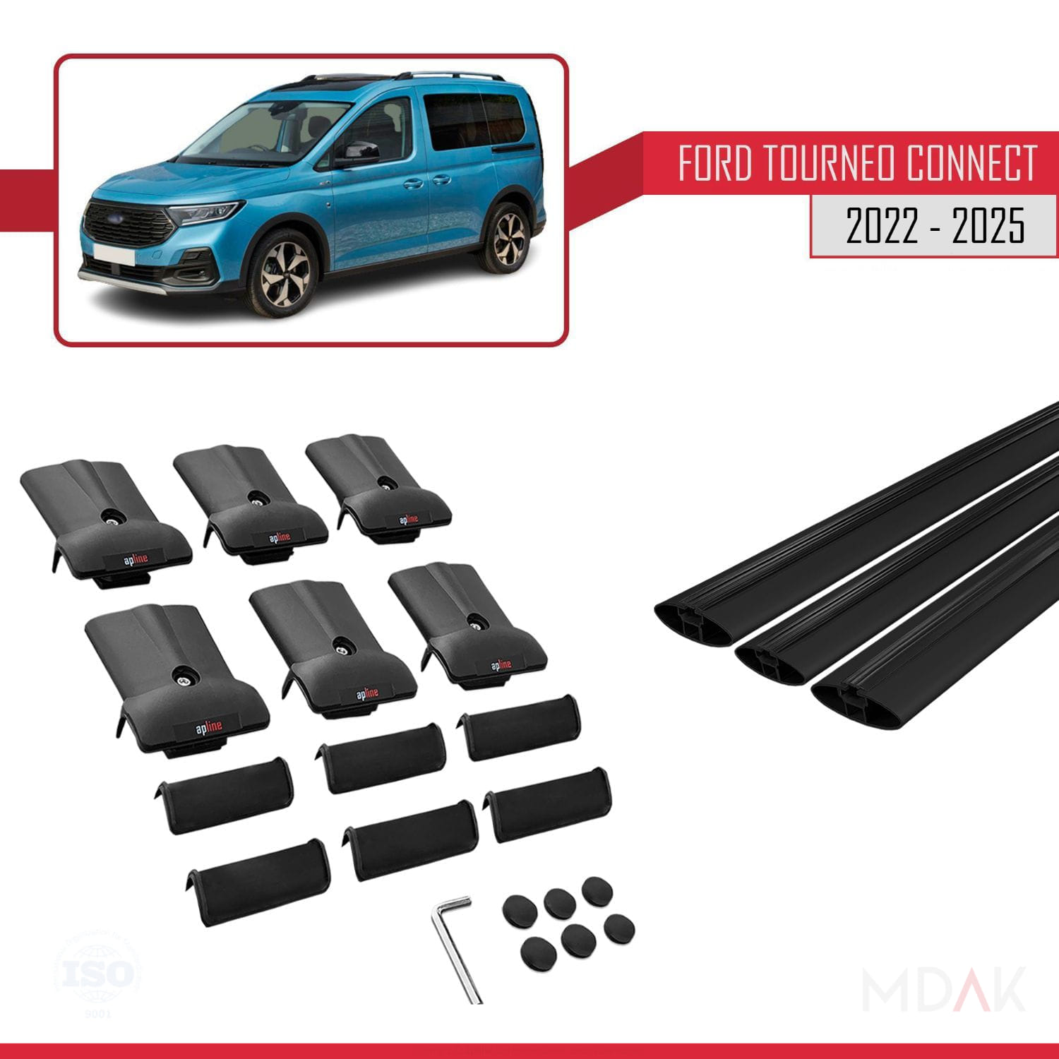 Ford Transit/Tourneo Connect 3 2022 ve Sonrası ile Uyumlu FLY Model Ara Atkı Tavan Barı Siyah 3 Adet - Görsel 5