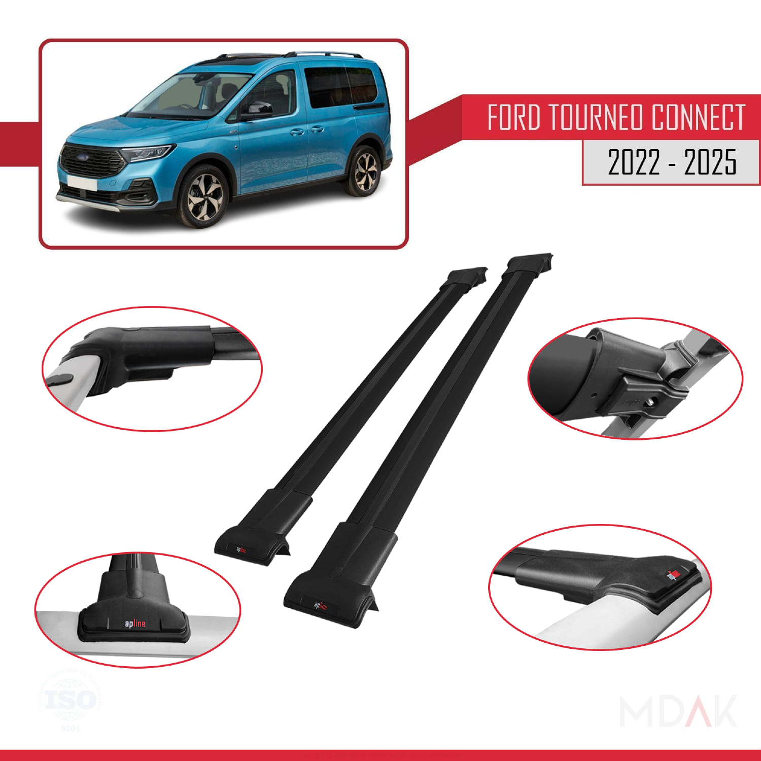 Ford Transit/Tourneo Connect 3 2022 ve Sonrası ile Uyumlu FLY Model Ara Atkı Tavan Barı Siyah 2 Adet - Görsel 4
