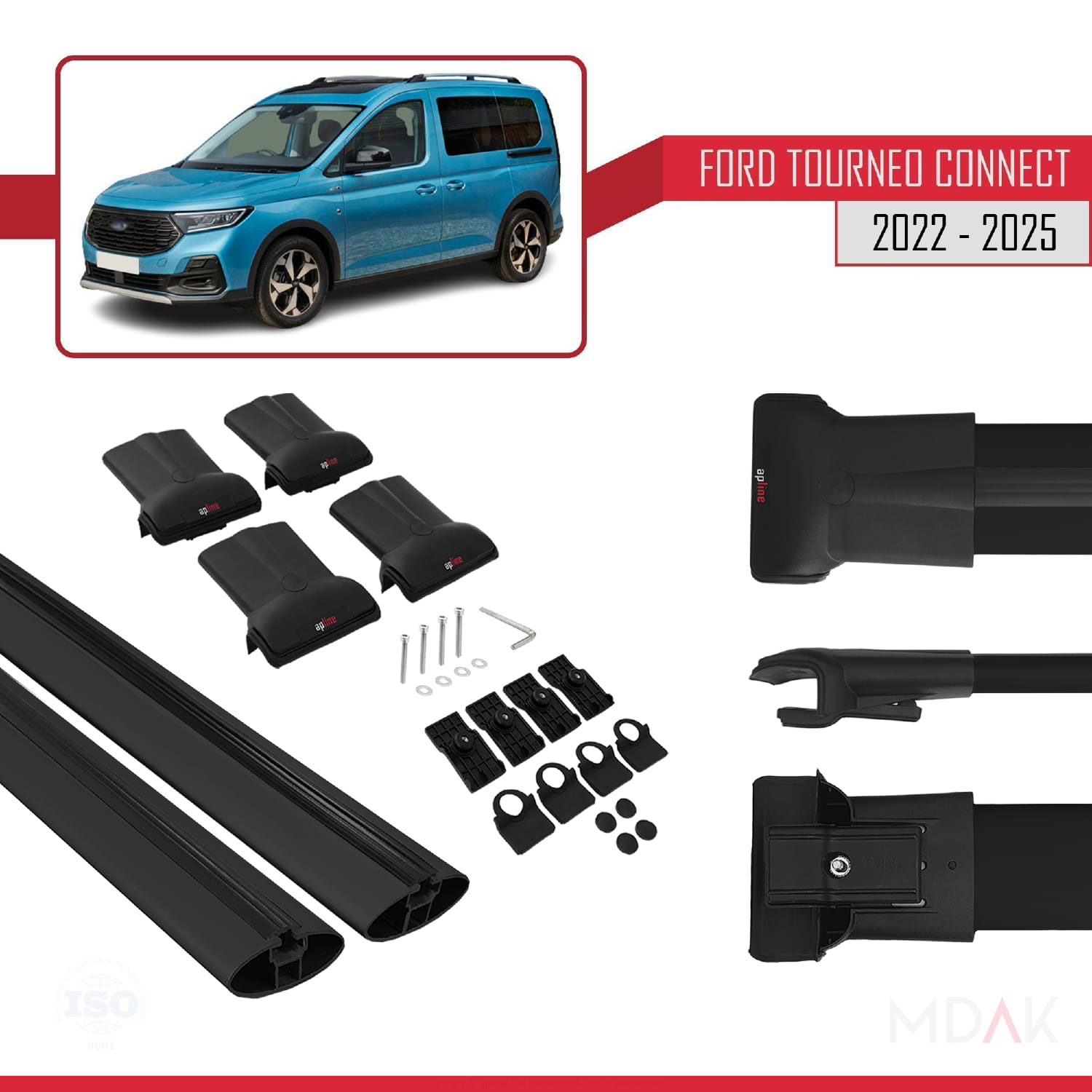 Ford Transit/Tourneo Connect 3 2022 ve Sonrası ile Uyumlu FLY Model Ara Atkı Tavan Barı Siyah 2 Adet - Görsel 5