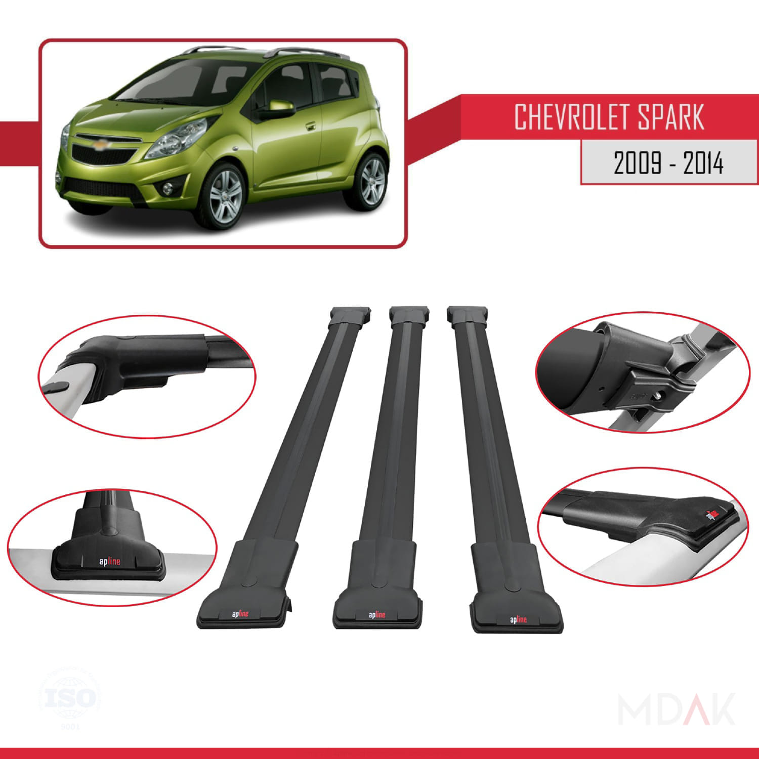 Chevrolet Spark (M300) 2009-2014 Arası ile Uyumlu FLY Model Ara Atkı Tavan Barı Siyah 3 Adet - Görsel 4