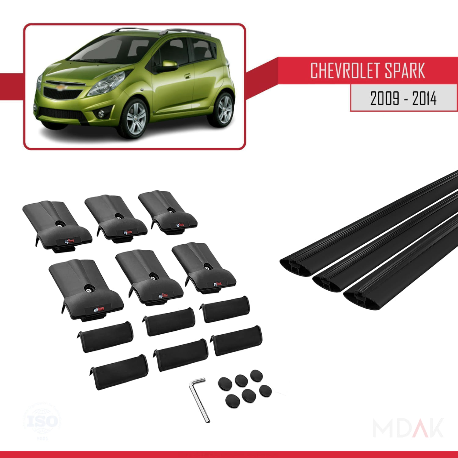 Chevrolet Spark (M300) 2009-2014 Arası ile Uyumlu FLY Model Ara Atkı Tavan Barı Siyah 3 Adet - Görsel 5
