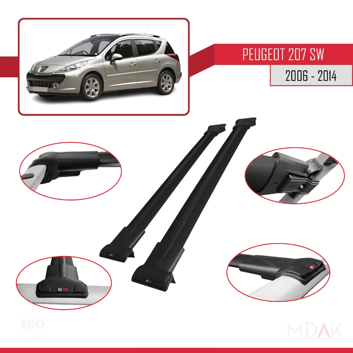 Peugeot 207 SW 2006-2014 Arası ile Uyumlu FLY Model Ara Atkı Tavan Barı Siyah 2 Adet - Görsel 4