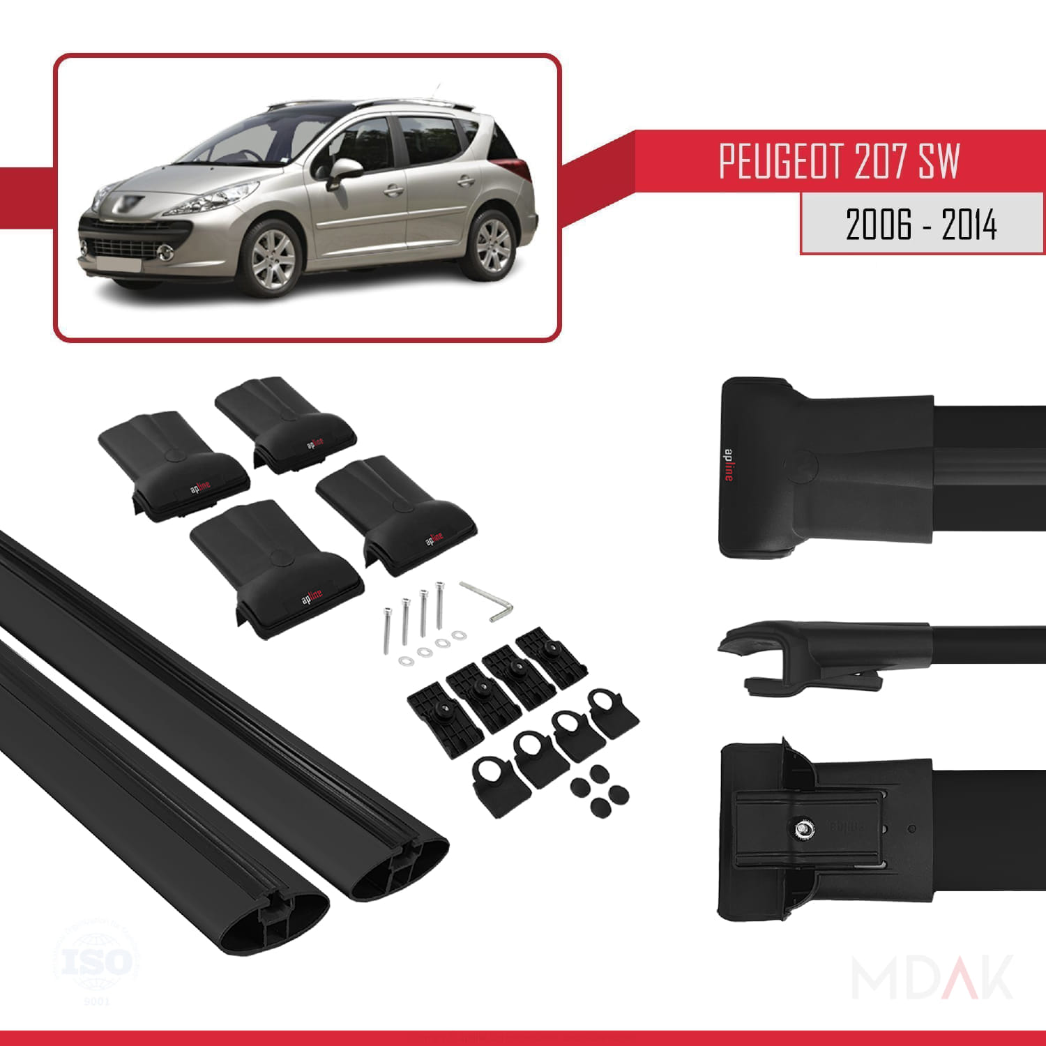Peugeot 207 SW 2006-2014 Arası ile Uyumlu FLY Model Ara Atkı Tavan Barı Siyah 2 Adet - Görsel 5