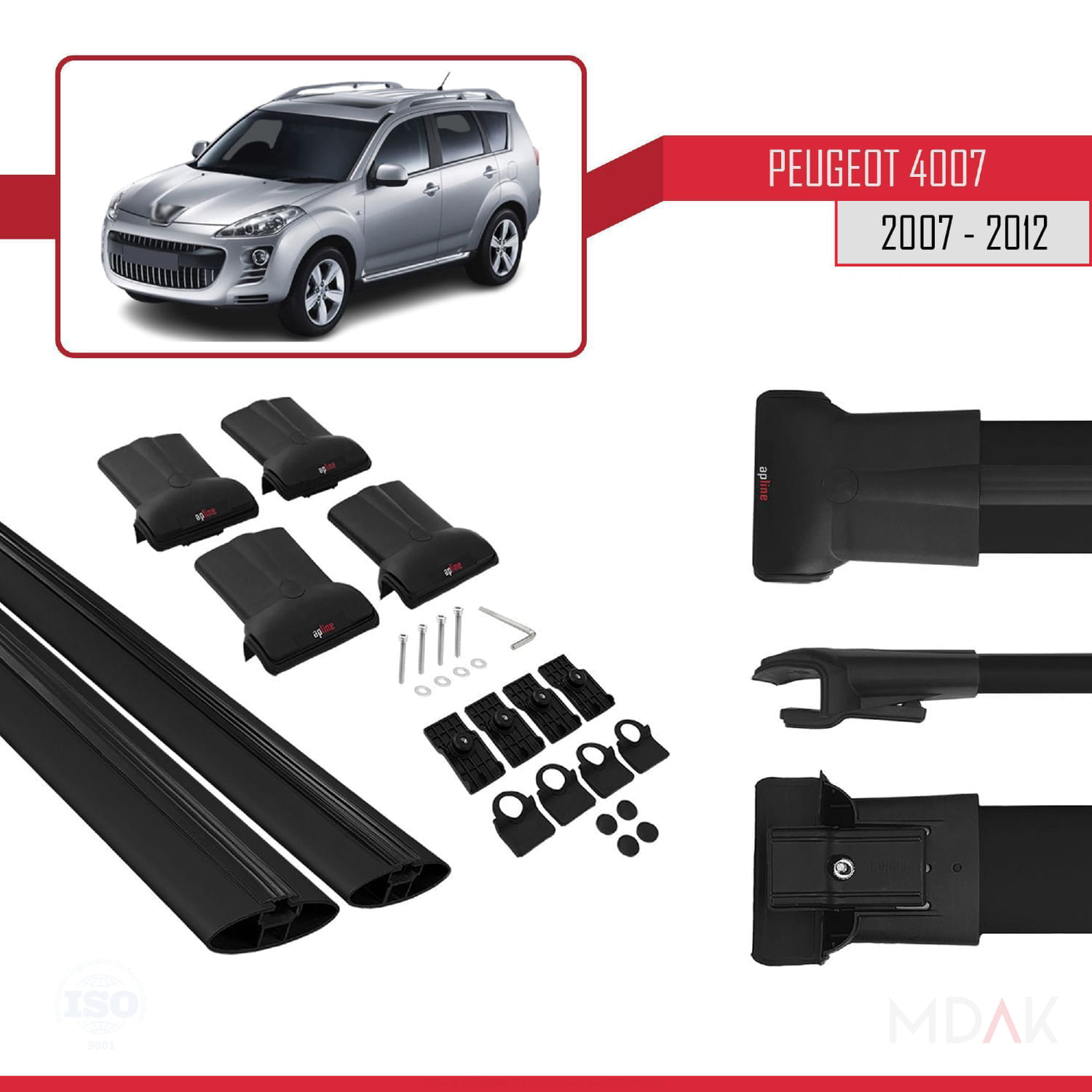Peugeot 4007 2007-2012 Arası ile Uyumlu FLY Model Ara Atkı Tavan Barı Siyah 2 Adet - Görsel 5