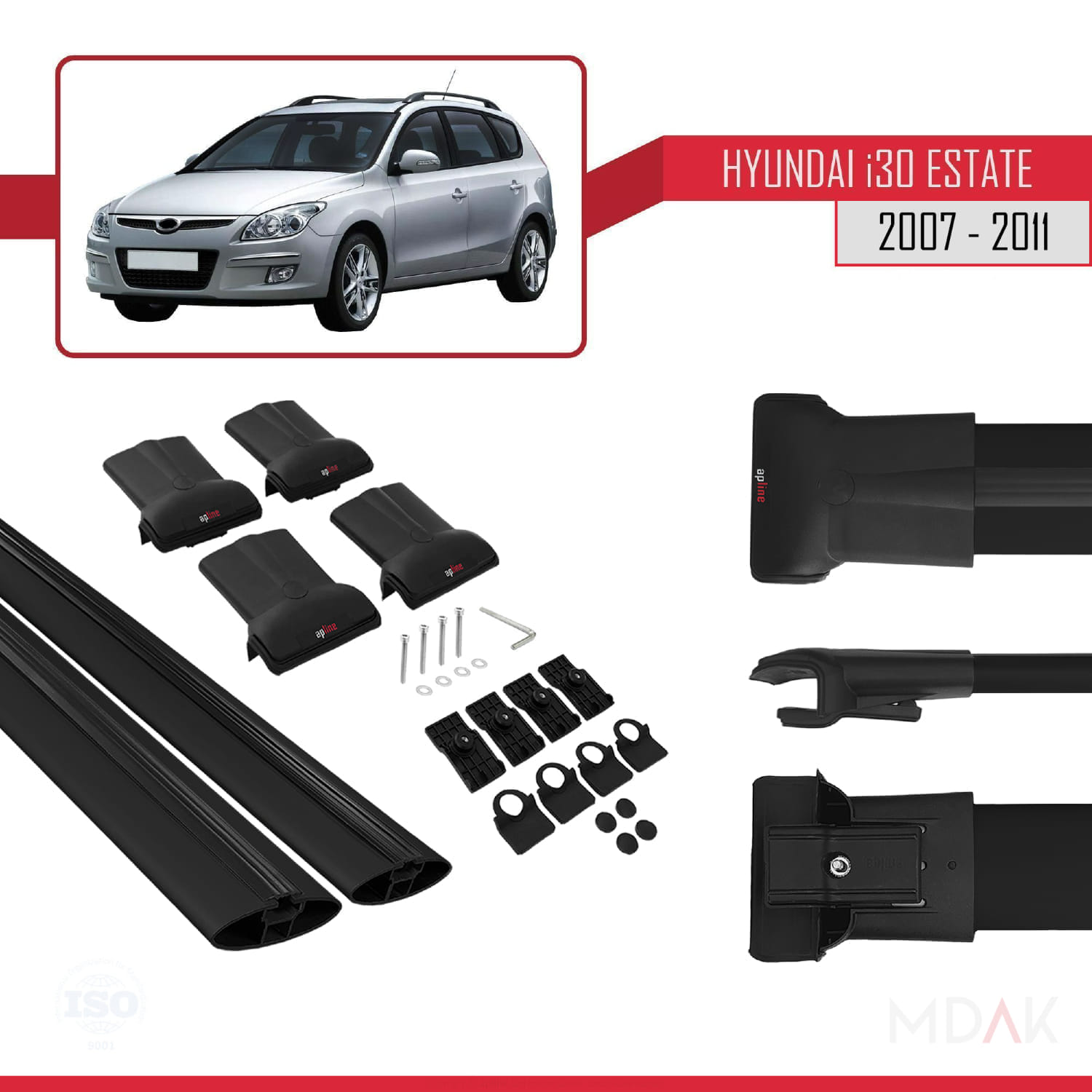 Hyundai i30 (FD) SW 2007-2011 Arası ile Uyumlu FLY Model Ara Atkı Tavan Barı Siyah 2 Adet - Görsel 5
