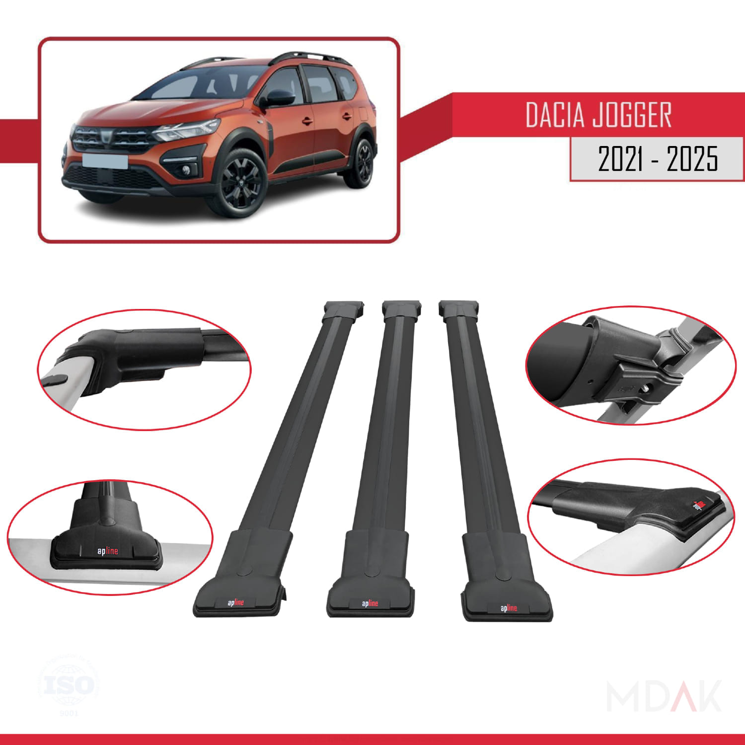 Dacia Jogger 2021 ve Sonrası ile Uyumlu FLY Model Ara Atkı Tavan Barı Siyah 3 Adet - Görsel 4