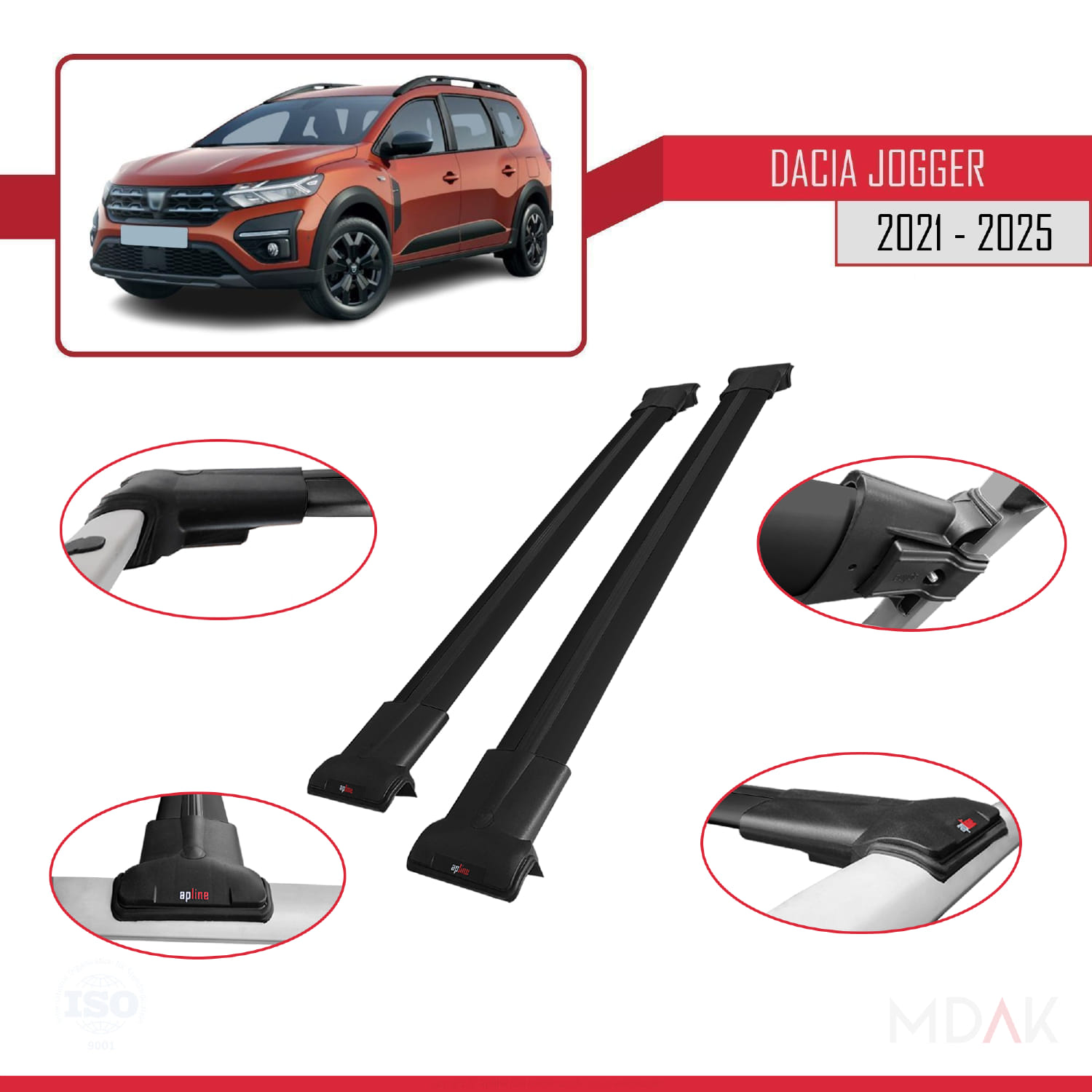 Dacia Jogger 2021 ve Sonrası ile Uyumlu FLY Model Ara Atkı Tavan Barı Siyah 2 Adet - Görsel 4