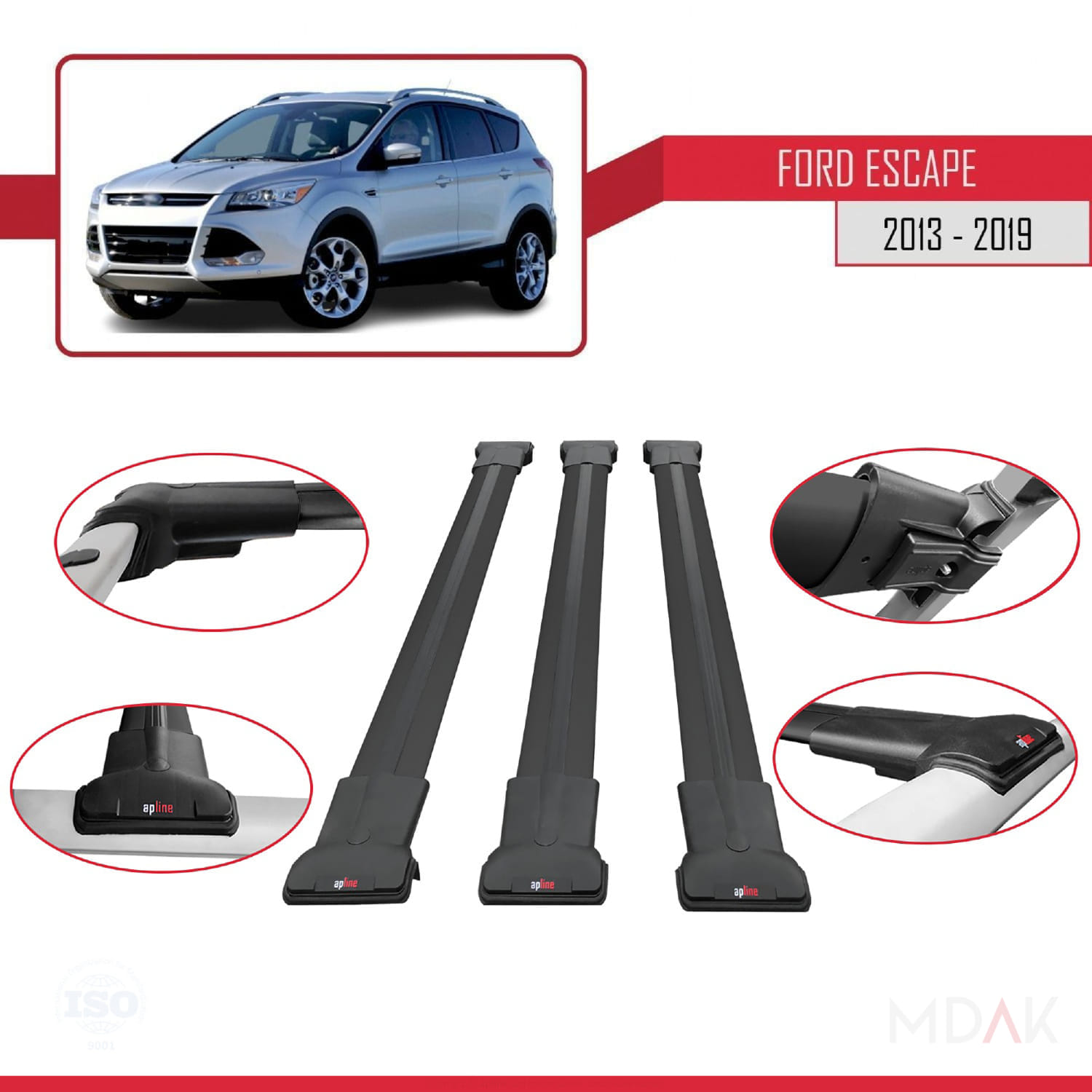 Ford Escape 3 2013-2019 Arası ile Uyumlu FLY Model Ara Atkı Tavan Barı Siyah 3 Adet - Görsel 4