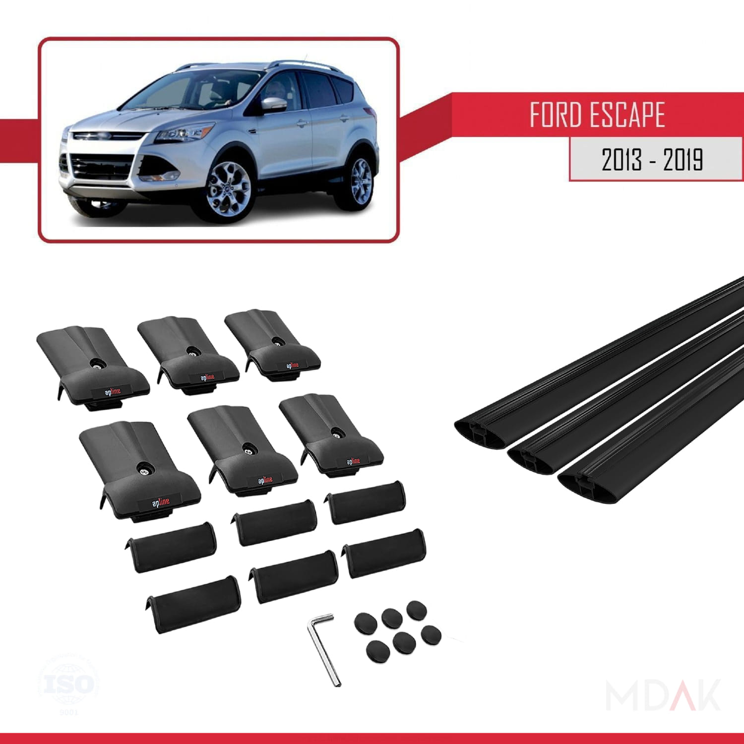 Ford Escape 3 2013-2019 Arası ile Uyumlu FLY Model Ara Atkı Tavan Barı Siyah 3 Adet - Görsel 5