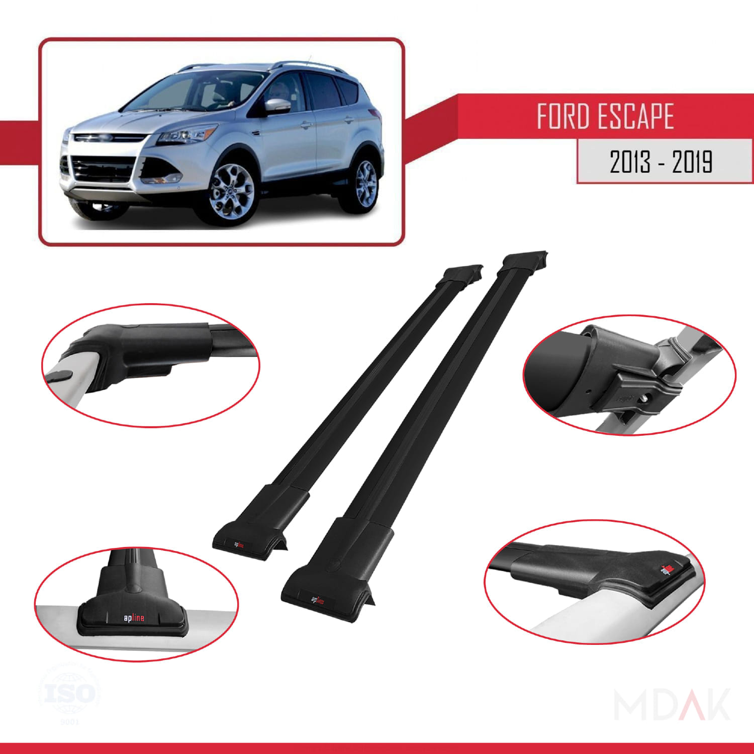 Ford Escape 3 2013-2019 Arası ile Uyumlu FLY Model Ara Atkı Tavan Barı Siyah 2 Adet - Görsel 4
