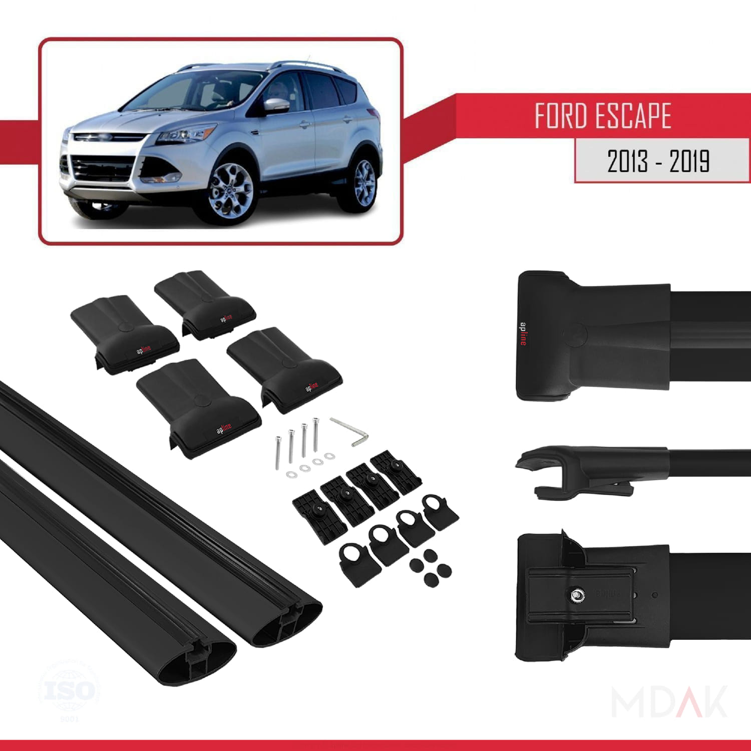 Ford Escape 3 2013-2019 Arası ile Uyumlu FLY Model Ara Atkı Tavan Barı Siyah 2 Adet - Görsel 5