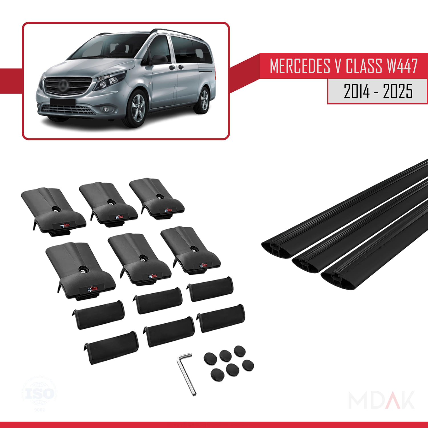 Mercedes V Class 3 (W447) 2014 ve Sonrası ile Uyumlu FLY Model Ara Atkı Tavan Barı Siyah 3 Adet - Görsel 5