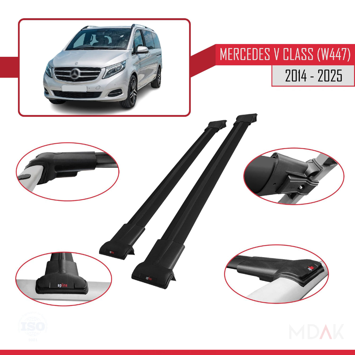 Mercedes V Class 3 (W447) 2014 ve Sonrası ile Uyumlu FLY Model Ara Atkı Tavan Barı Siyah 4 Adet - Görsel 4
