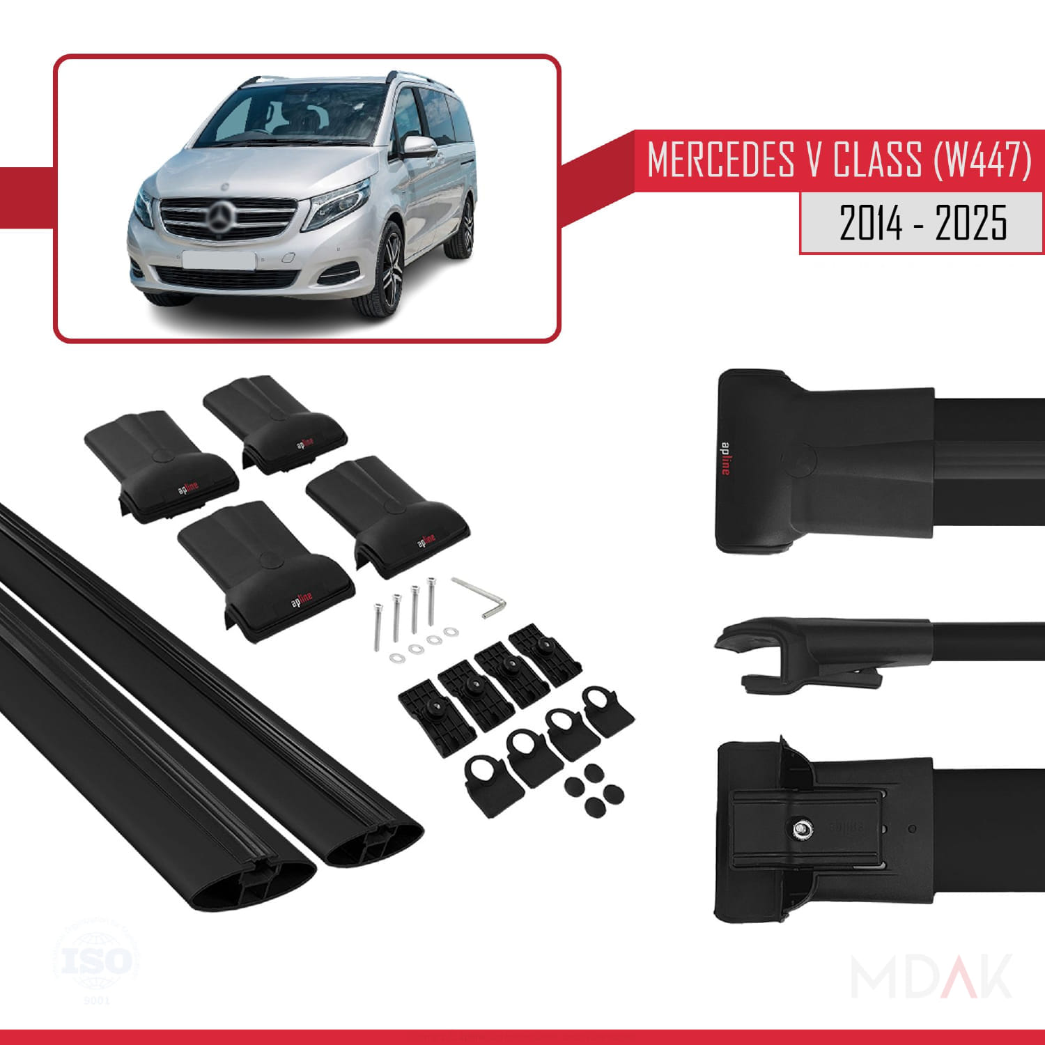 Mercedes V Class 3 (W447) 2014 ve Sonrası ile Uyumlu FLY Model Ara Atkı Tavan Barı Siyah 4 Adet - Görsel 5