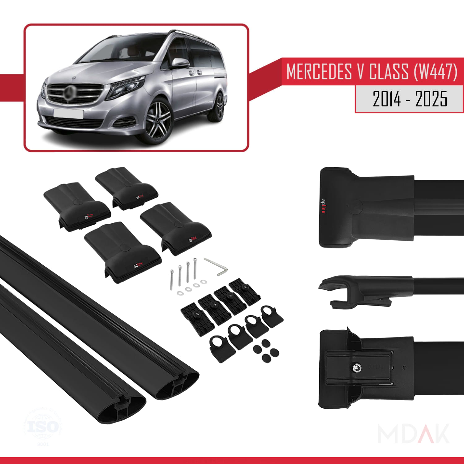 Mercedes V Class 3 (W447) 2014 ve Sonrası ile Uyumlu FLY Model Ara Atkı Tavan Barı Siyah 2 Adet - Görsel 5