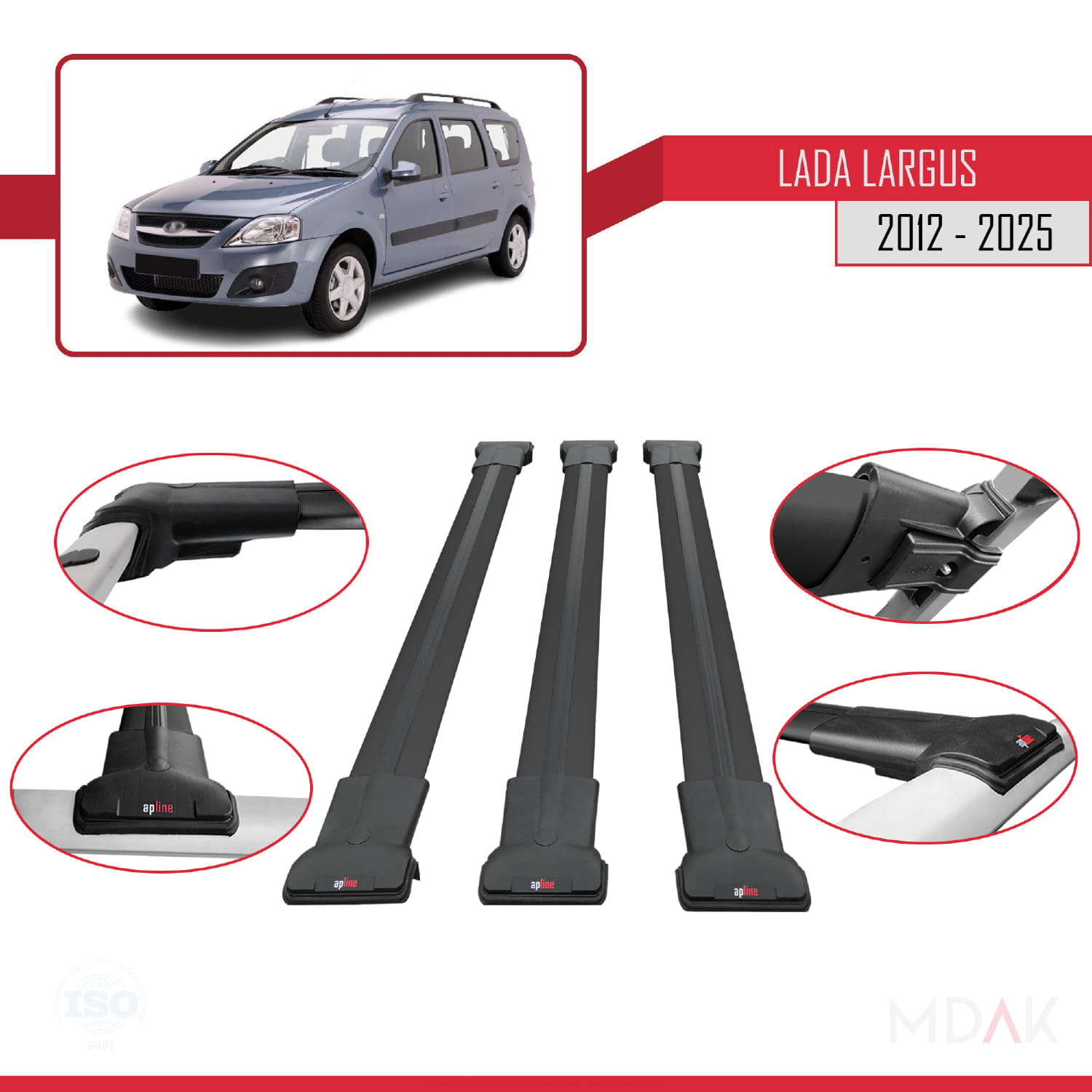 Lada Largus 2012 ve Sonrası ile Uyumlu FLY Model Ara Atkı Tavan Barı Siyah 3 Adet - Görsel 4
