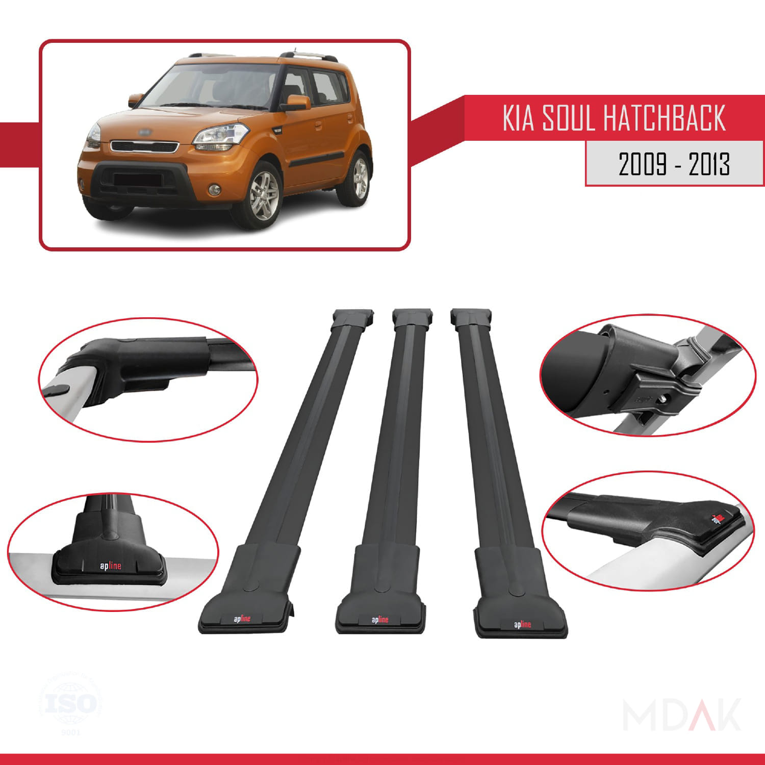 Kia Soul (AM) HB 2009-2013 Arası ile Uyumlu FLY Model Ara Atkı Tavan Barı Siyah 3 Adet - Görsel 4