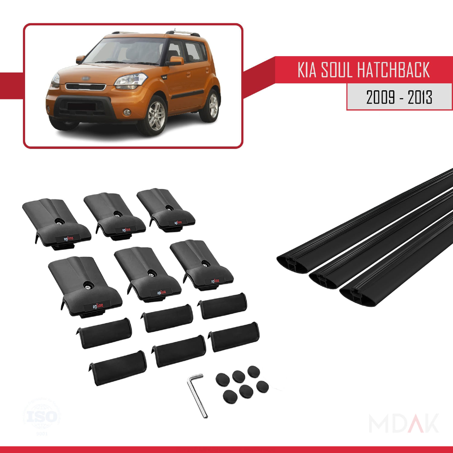 Kia Soul (AM) HB 2009-2013 Arası ile Uyumlu FLY Model Ara Atkı Tavan Barı Siyah 3 Adet - Görsel 5