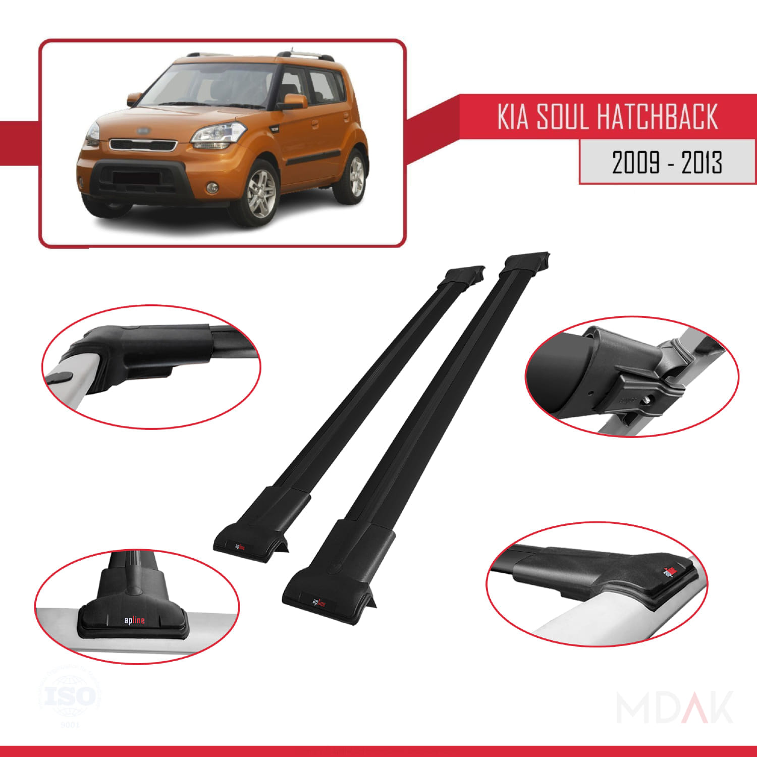 Kia Soul (AM) HB 2009-2013 Arası ile Uyumlu FLY Model Ara Atkı Tavan Barı Siyah 2 Adet - Görsel 4