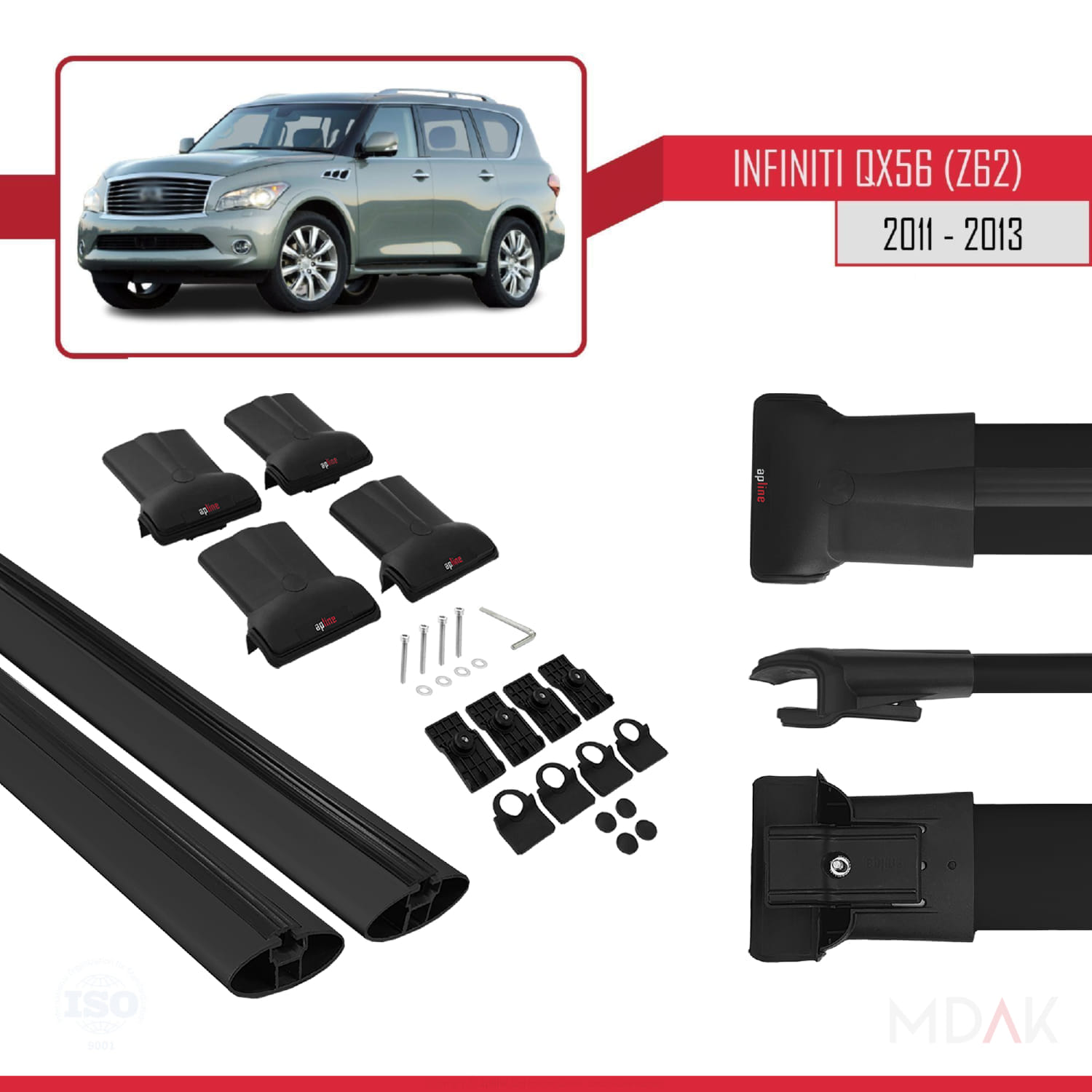 IInfiniti QX56 (Z62) 2011-2013 Arası ile Uyumlu FLY Model Ara Atkı Tavan Barı Siyah 2 Adet - Görsel 5
