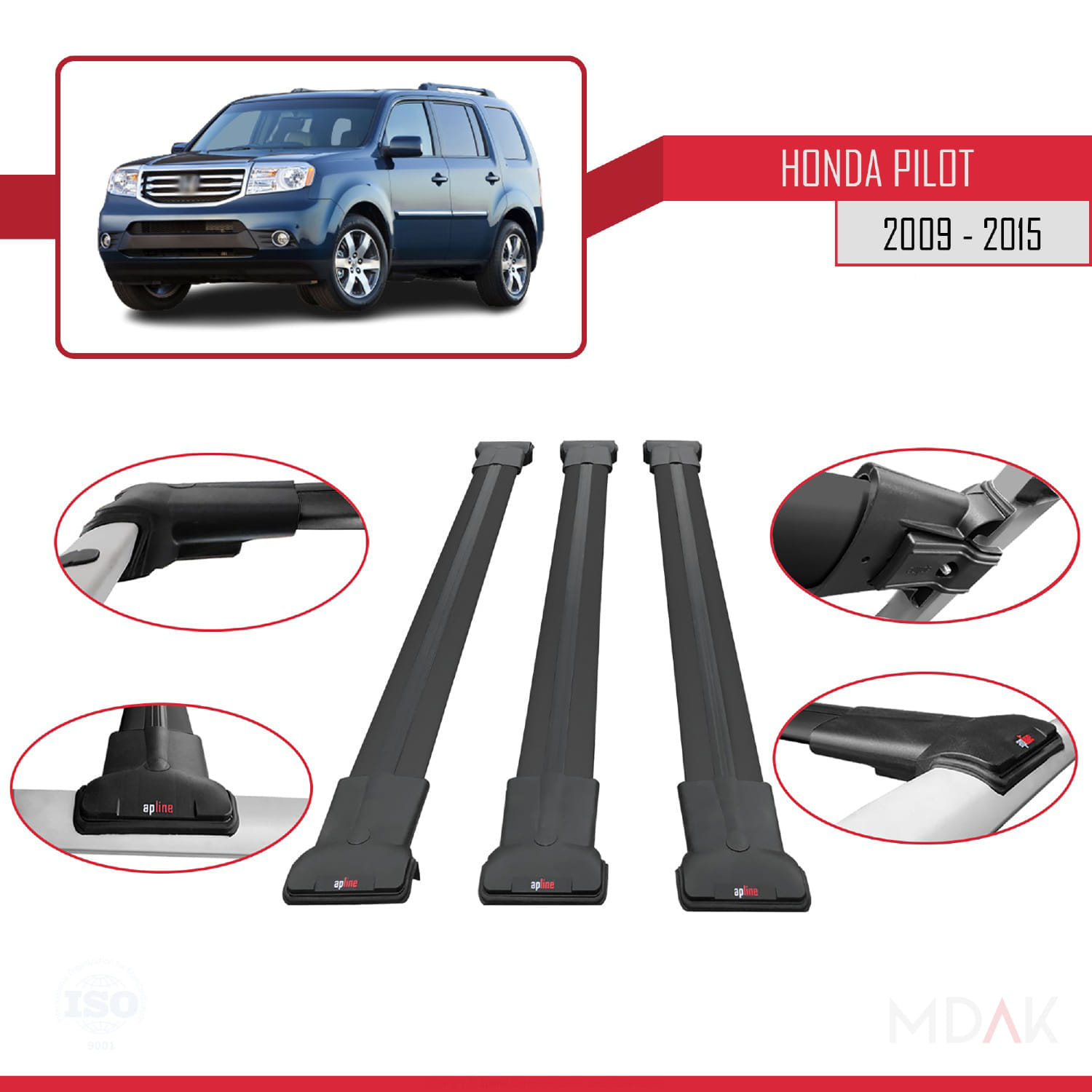 Honda Pilot 2 2009-2015 Arası ile Uyumlu FLY Model Ara Atkı Tavan Barı Siyah 3 Adet - Görsel 4