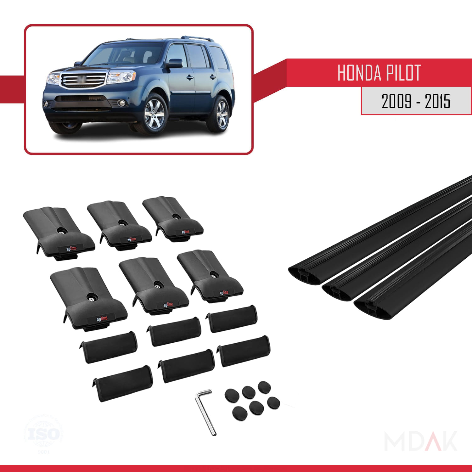 Honda Pilot 2 2009-2015 Arası ile Uyumlu FLY Model Ara Atkı Tavan Barı Siyah 3 Adet - Görsel 5