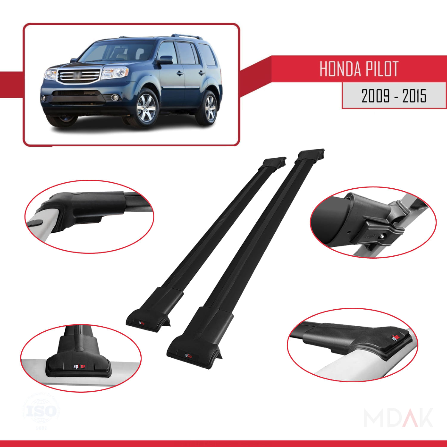 Honda Pilot 2 2009-2015 Arası ile Uyumlu FLY Model Ara Atkı Tavan Barı Siyah 2 Adet - Görsel 4