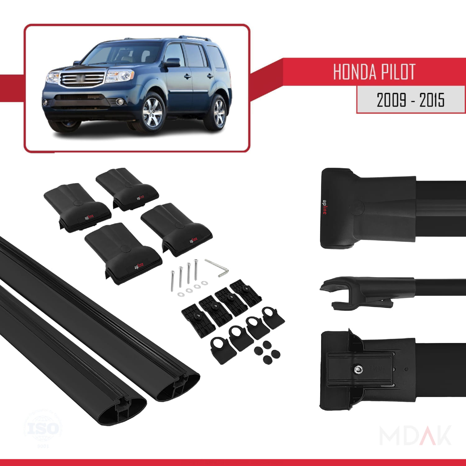 Honda Pilot 2 2009-2015 Arası ile Uyumlu FLY Model Ara Atkı Tavan Barı Siyah 2 Adet - Görsel 5