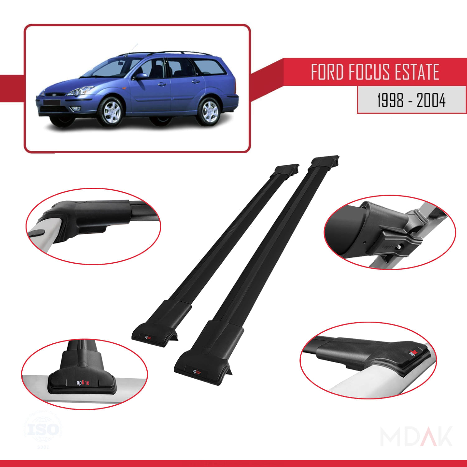 Ford Focus (C170) SW 1998-2004 Arası ile Uyumlu FLY Model Ara Atkı Tavan Barı Siyah 2 Adet - Görsel 4