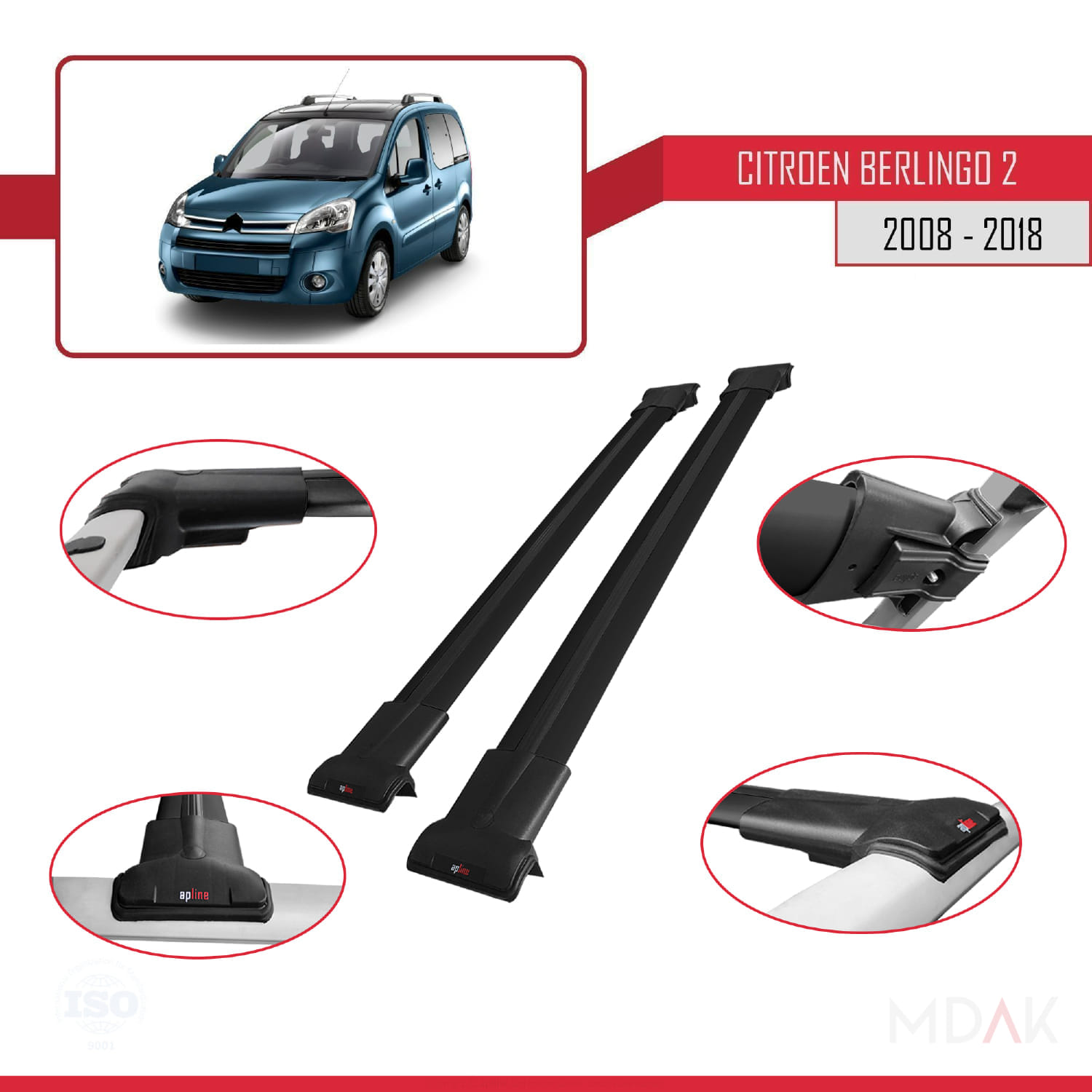 Citroen Berlingo 2 (B9) 2008-2018 Arası ile Uyumlu FLY Model Ara Atkı Tavan Barı Siyah 2 Adet - Görsel 5