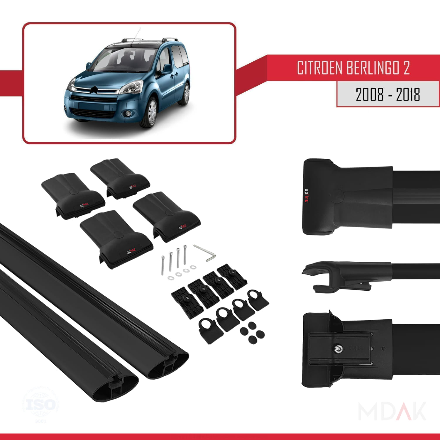 Citroen Berlingo 2 (B9) 2008-2018 Arası ile Uyumlu FLY Model Ara Atkı Tavan Barı Siyah 2 Adet - Görsel 6